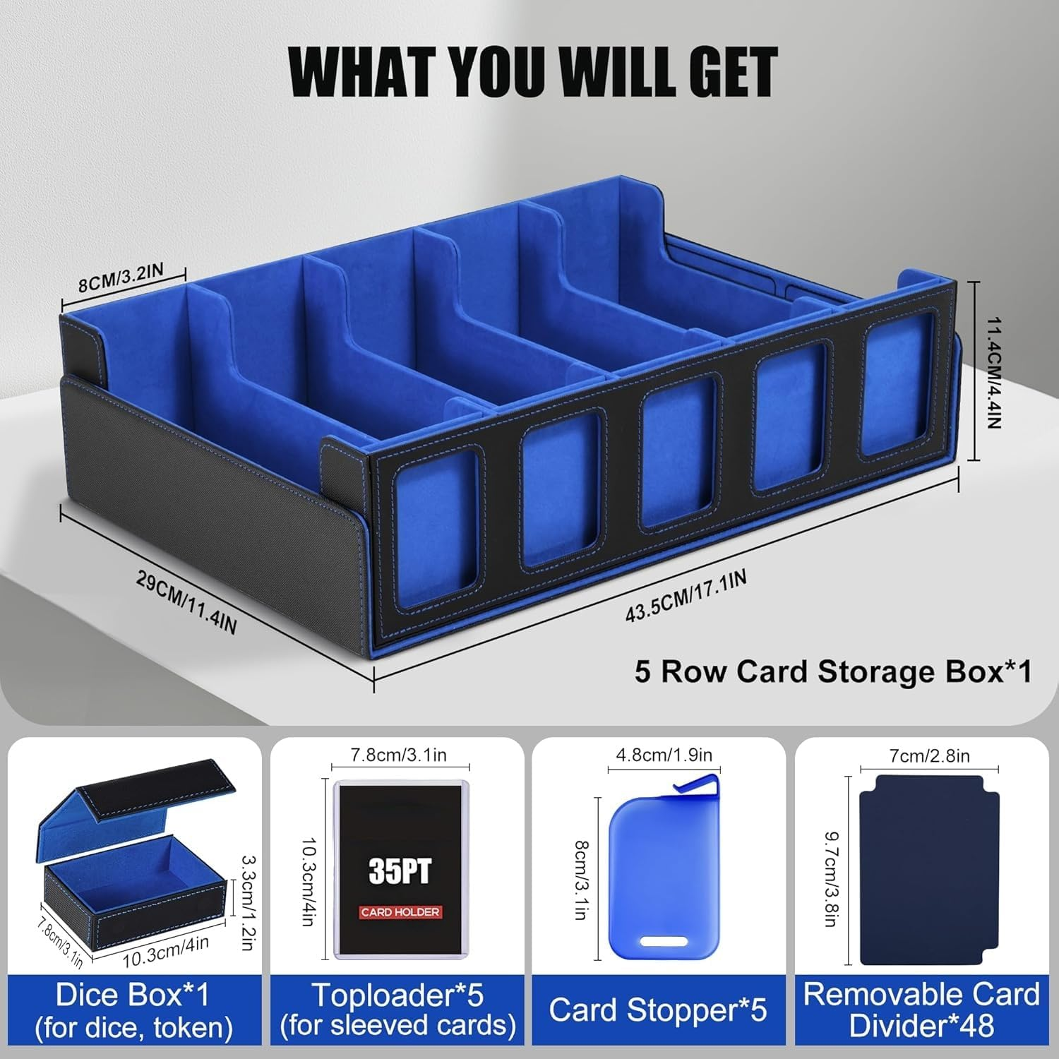 Cyperever Trading Card Storage Box with Commander Display, 5-Row Deck Case with Removable Lid, 5 Toploaders, 5 Stoppers, 48 Dividers,1 Dice Tray, 3900+ Card Deck Box for MTG TCG Sports Cards image number 1
