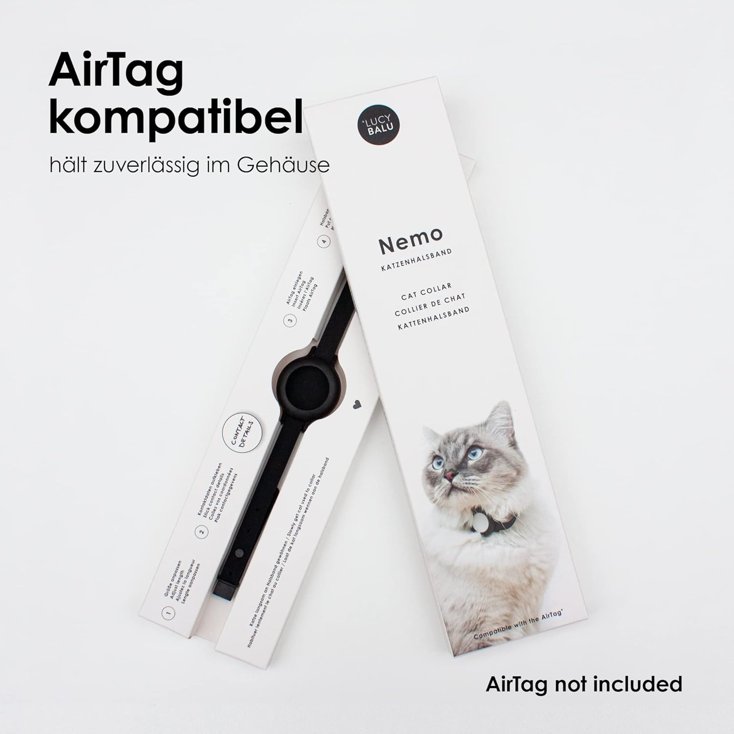 Lucybalu NEMO Cat Collar for Airtag* Safe, Lightweight, Comfortable with Safety Clasp, Compatible with Apple Airtag Silicone Strap, Black - Neon Orange image number 2