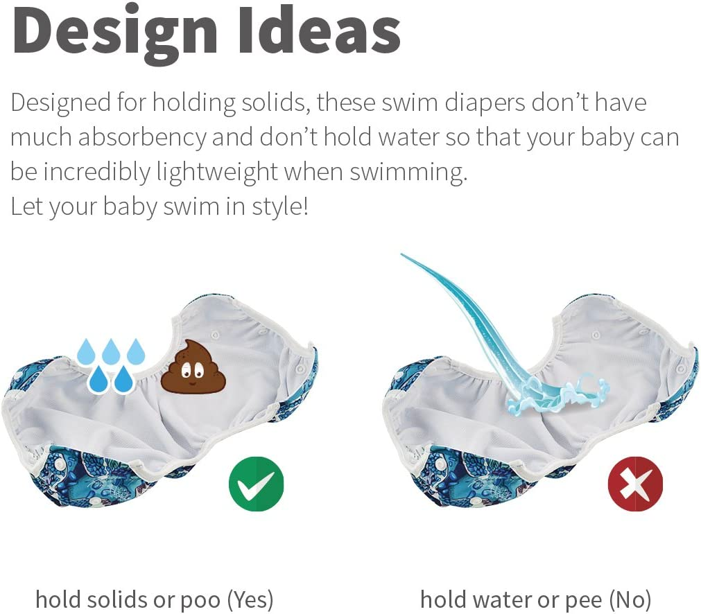 ALVABABY 3 Pack Swim Diapers Baby Toddler Infant Snap Adjustable Reusable Swimming Diaper Baby Boy and Girl Large 3ZSWY37-AU image number 6