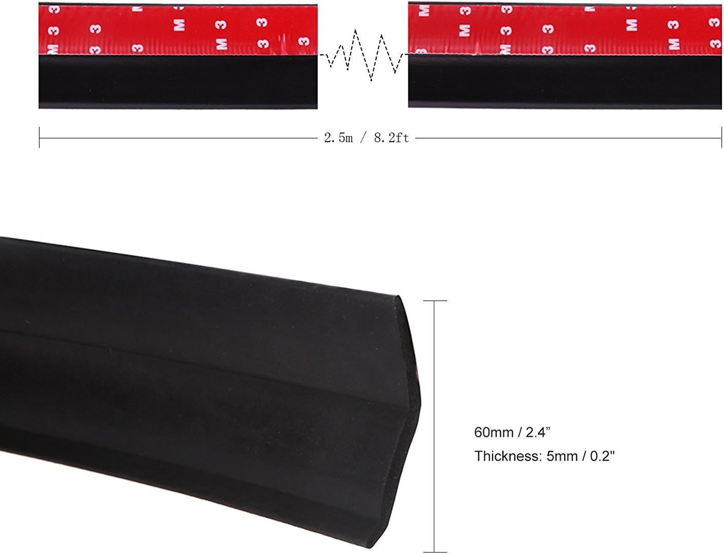 Wefoonlo Universal Car Front Bumper Spoiler Rubber Sticker Lip Splitter Body Skirt Protector, 2.5M/8.2Ft (Black) image number 4