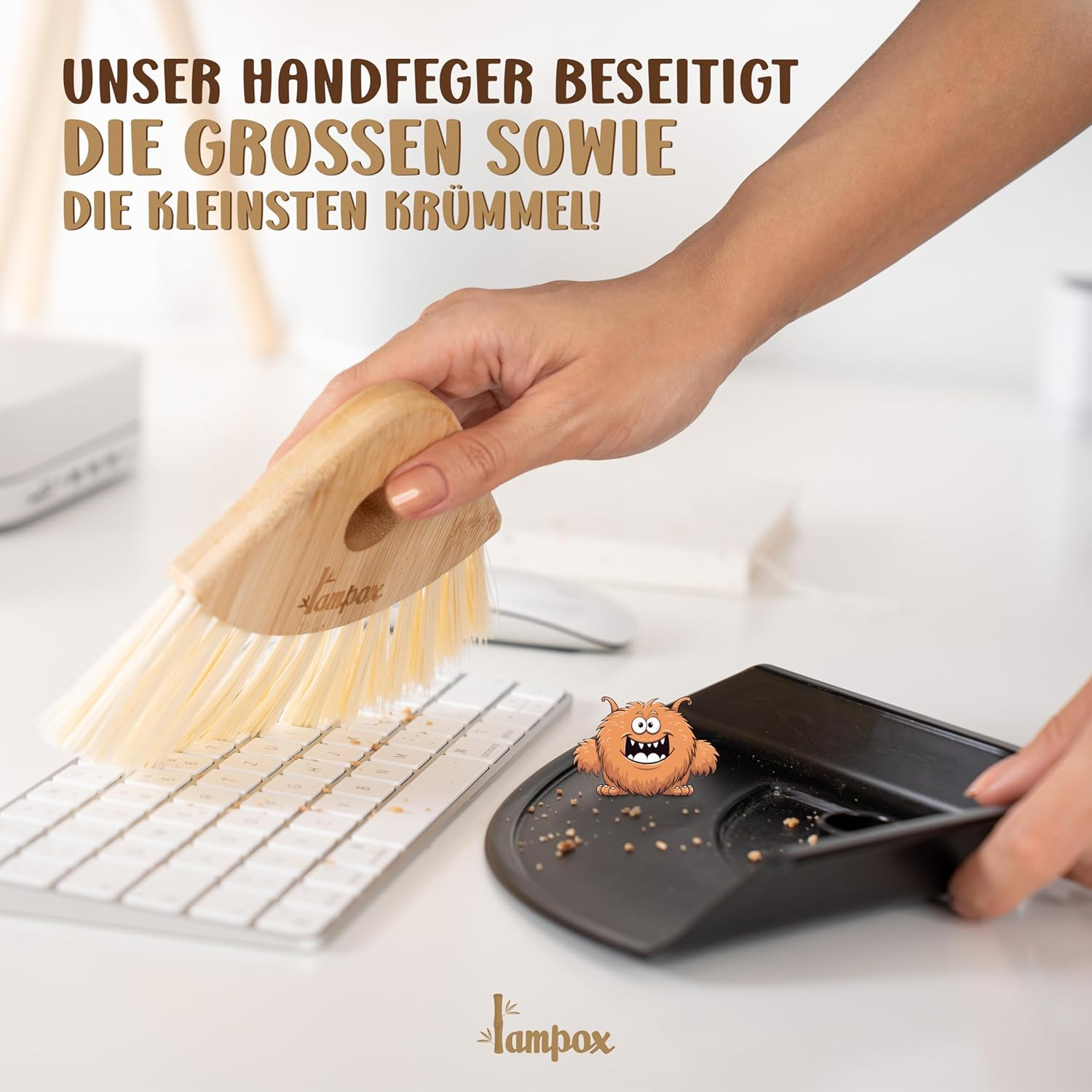 Shovel and Broom Set, Dustpan and Brush with Bamboo Handle, Household Dustpan Set image number 3