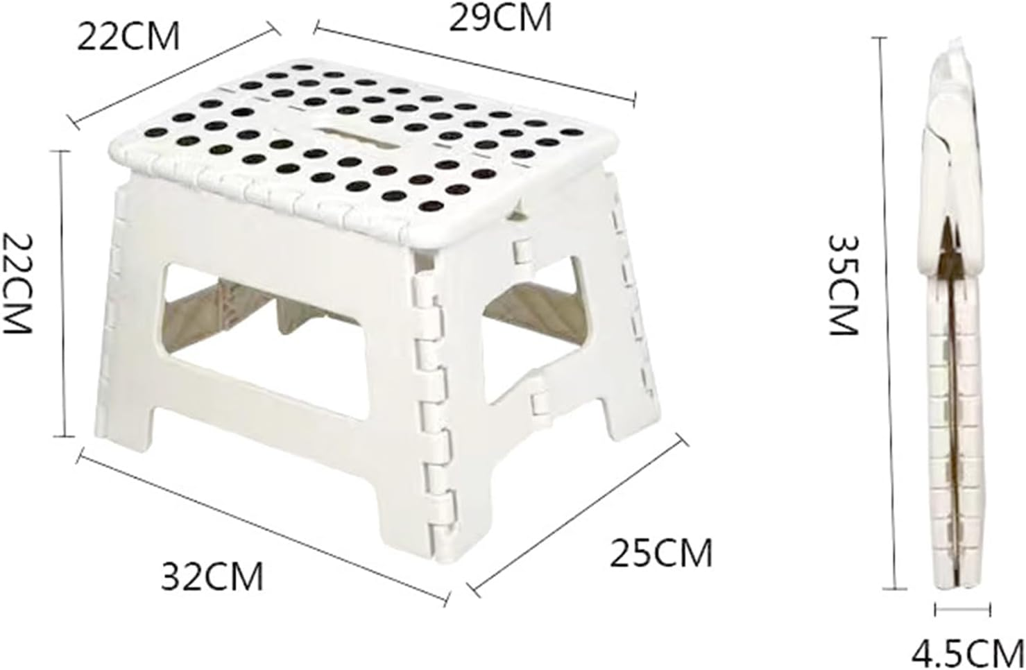 Folding Step Stool, Plastic Foldable Step Stool for Kids Adults - Holds up to 310 Lbs Foot Stool with Non-Slip Surface, Carry Handle for Kitchen Bathroom Bedroom (White)