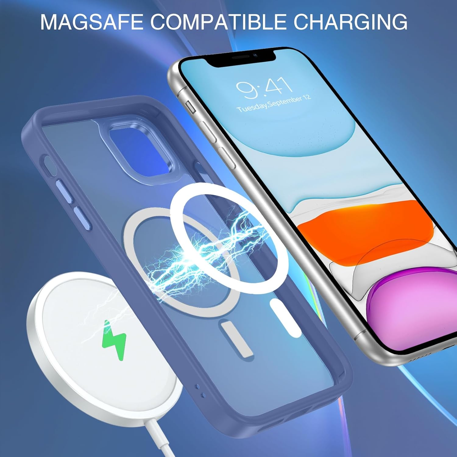 BENTOBEN for Iphone 11 Phone Case, Phone Case Iphone 11 Magnetic Case [Compatible with Mag Safe] Translucent Matte Slim Shockproof Anti-Fingerprint Protective Cover for Iphone 11 6.1&rsquo;&rsquo;Blue image number 2