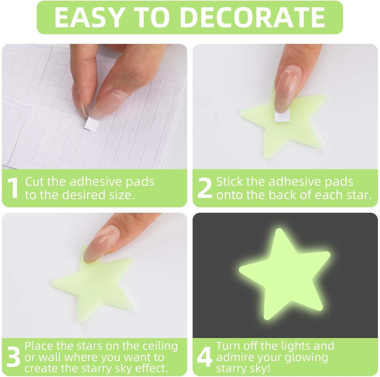 201 Glow in the Dark Stars for Ceiling with Moon, 3 Sizes of Glowing Stars Stickers Kit for Kids Bedroom, Christmas Stocking Stuffers, Wall Decals, Room D&eacute;cor image number 2