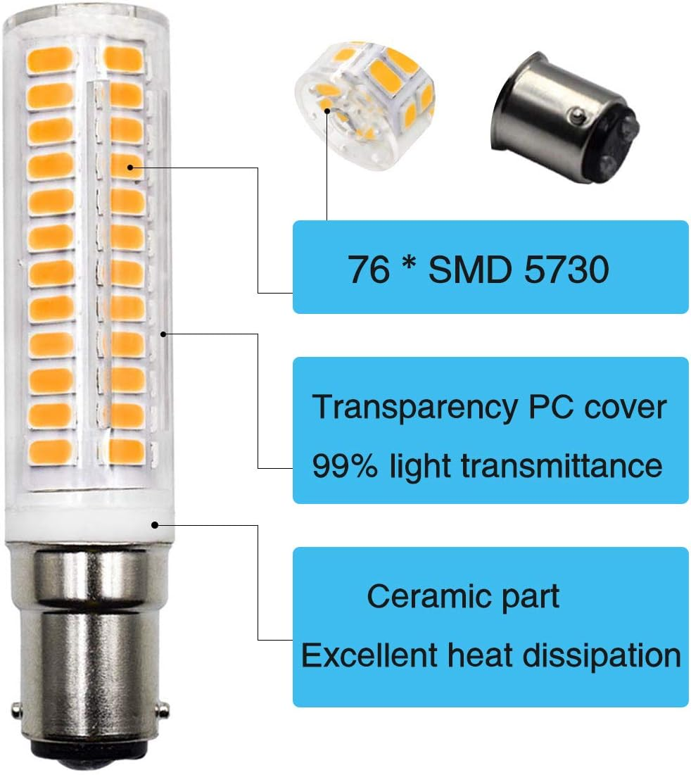 Dimmable B15D LED Bulbs, No Flickering, 6 W, Replaces 60-75 W, Halogen Bulbs, Warm White, 3000 K, 650 Lumens, 360&deg; Beam Angle, AC 220-240 V (Pack of 2) image number 5
