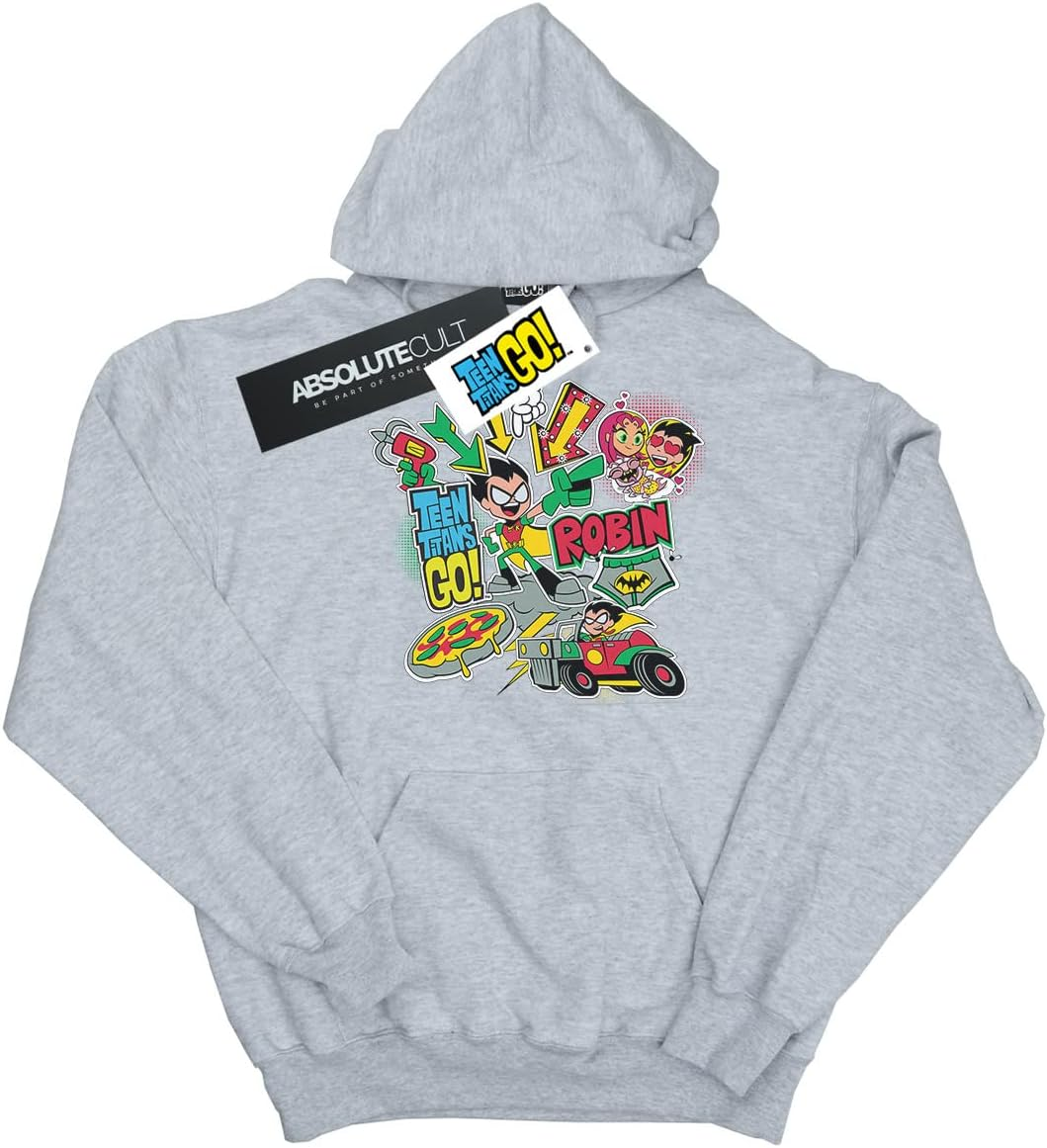 DC Comics Boys Teen Titans Go Robin Montage Hoodie Sport Grey 5-6 Years image number 1