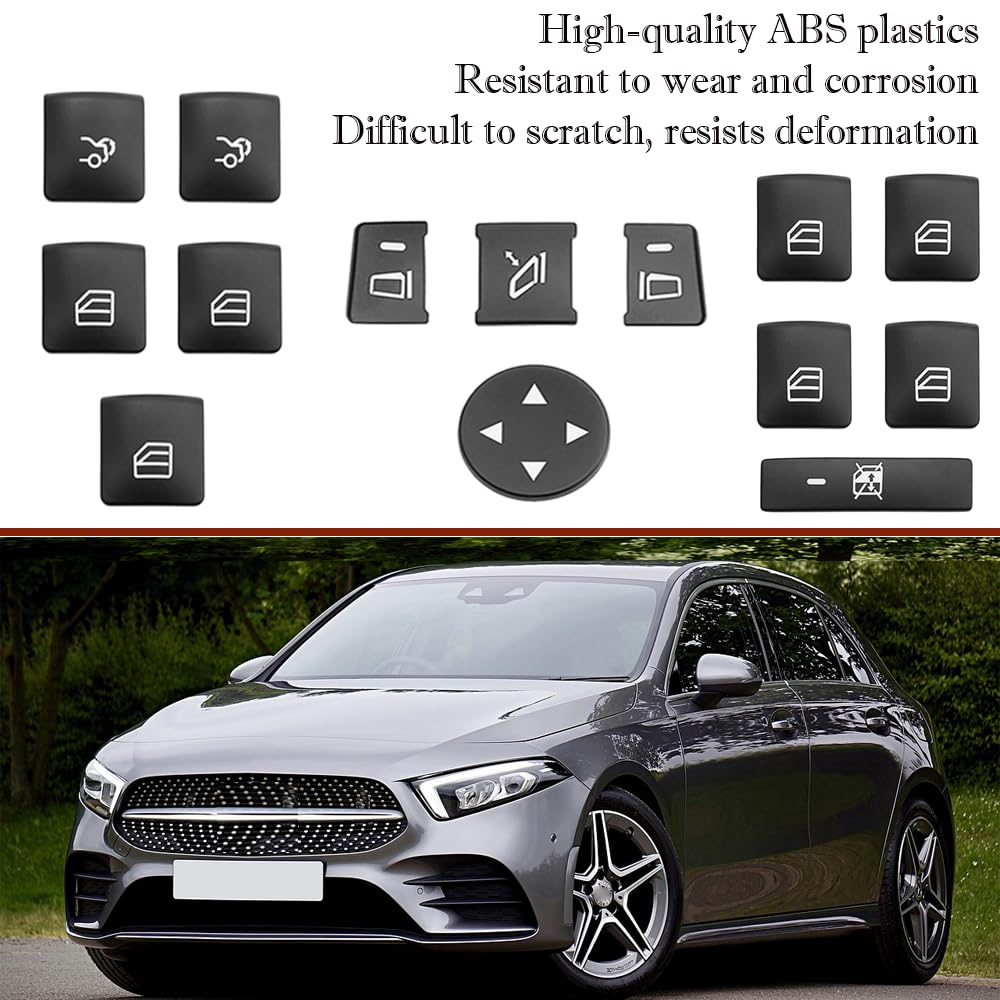 14 Pcs Window Glass Lift Button Trim Cover Interior Door Power Window Switch Button Cover Fit for Mercedes Benz a (W176) / B(W246) / C(W204) / E(W212) / GL/ML/CLA/GLA/GLE/GLK Class (Black) - Black image number 5
