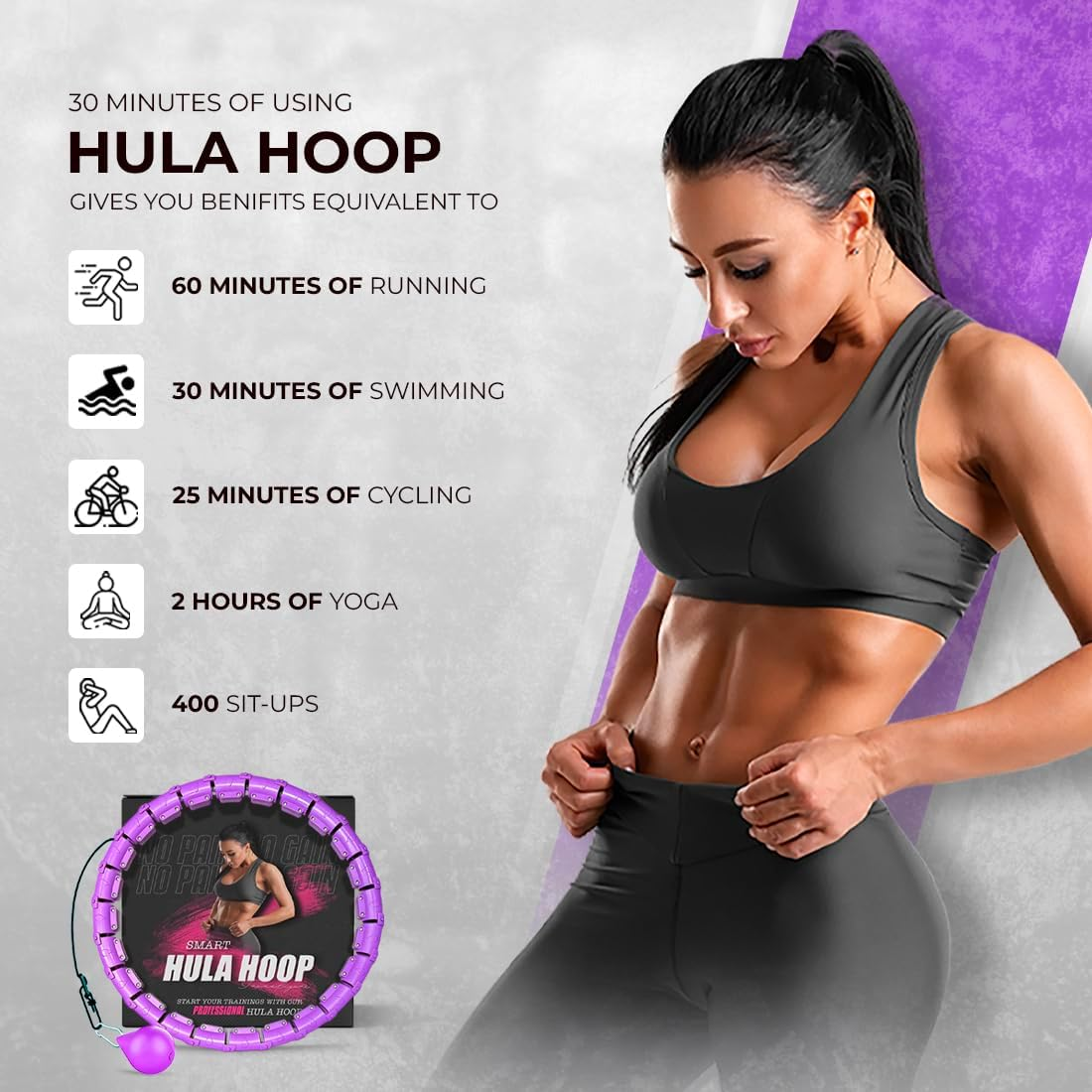 Weighted Hula Hoop Infinity Smart Hoops with Counter 22"-44" Inch Hula Hoops 2 in 1 Abdomen Fitness Message Exercise Equipment Non-Fall Exercise Adjustable Hoops image number 6