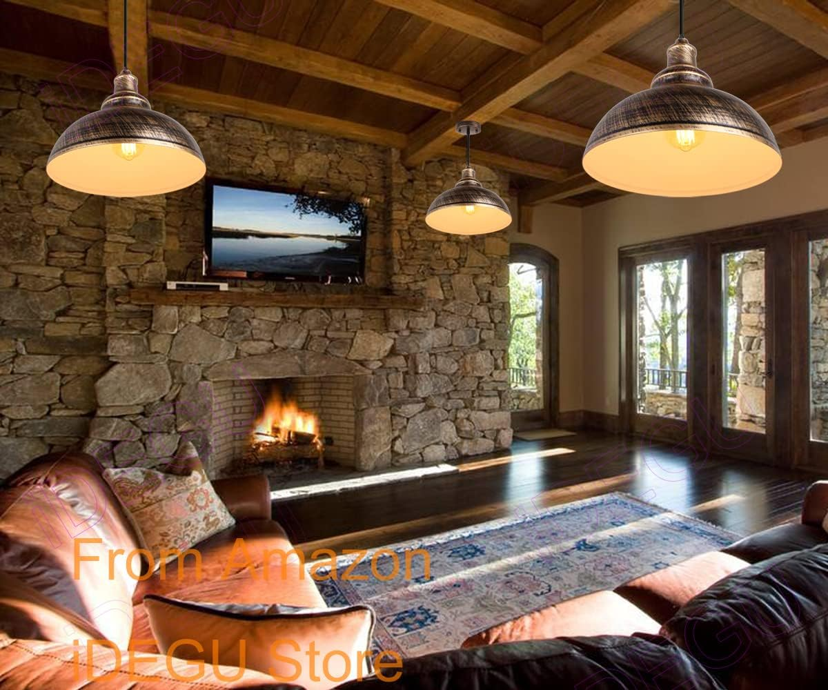 Idegu Pack of 2 Pendant Light Industrial Vintage Pendant Lamp E27 Retro Lamp Metal Pendant Lamp for Kitchen Dining Room Living Room Restaurant Diameter 29 Cm (Bronze) - Silver Rust image number 3