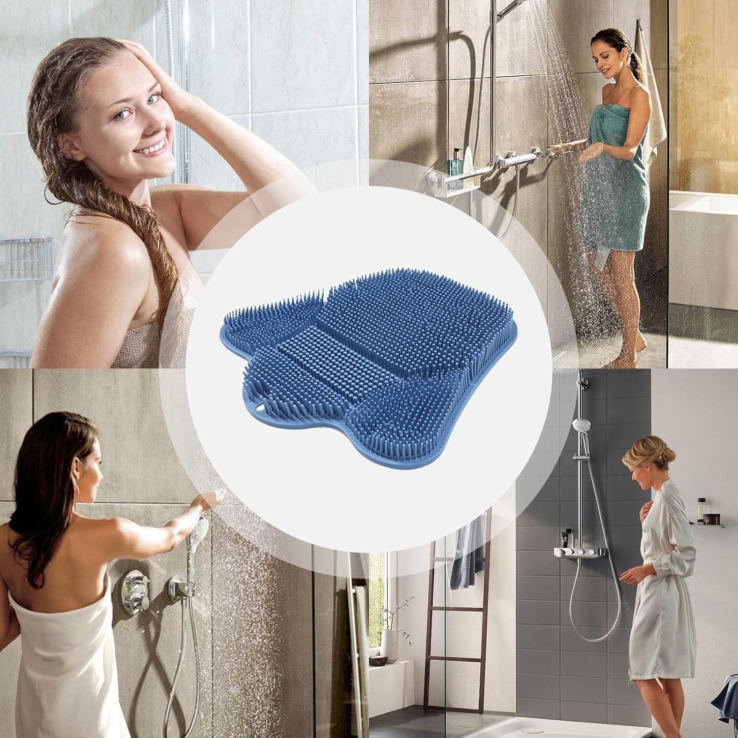 Suction Cup Foot Scrubbers | Silicone Foot Mat Shower Back Scrubber | Suction Cup Non-Slip Washer Scrub Pad Massage Tools for Dead Skin Heel Body Back Cleaning Tub Dorm Apartment - Blue image number 4