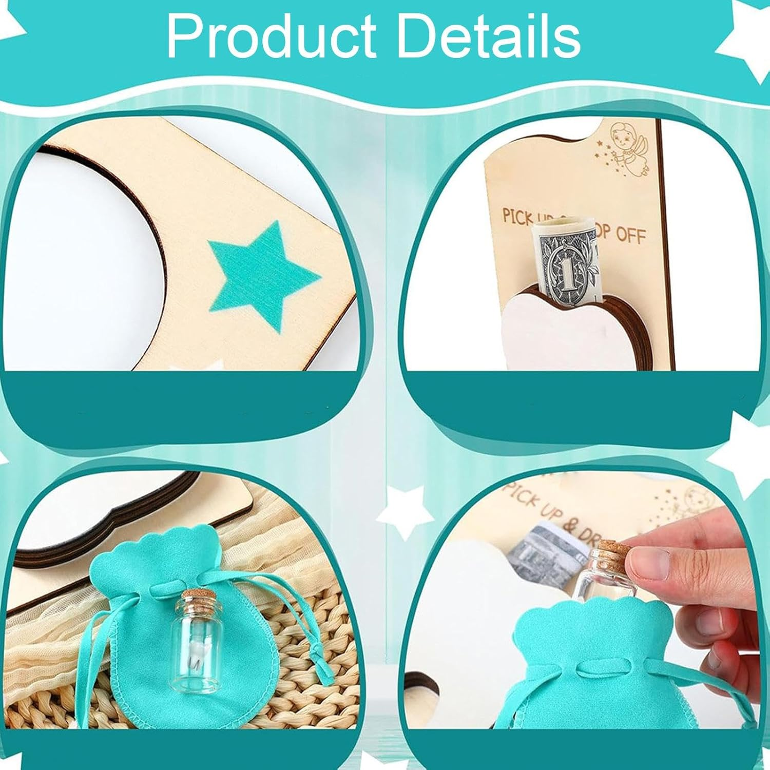 Tooth Fairy Door Hanger with Money Slot | Tooth Fairy Tooth Holder Bag,Tooth Fairy Tooth Holder for Lost Teeth,Velvet Pouch Tooth Fairy Box for Lost Teeth Boy Girl Encourage Gift image number 5