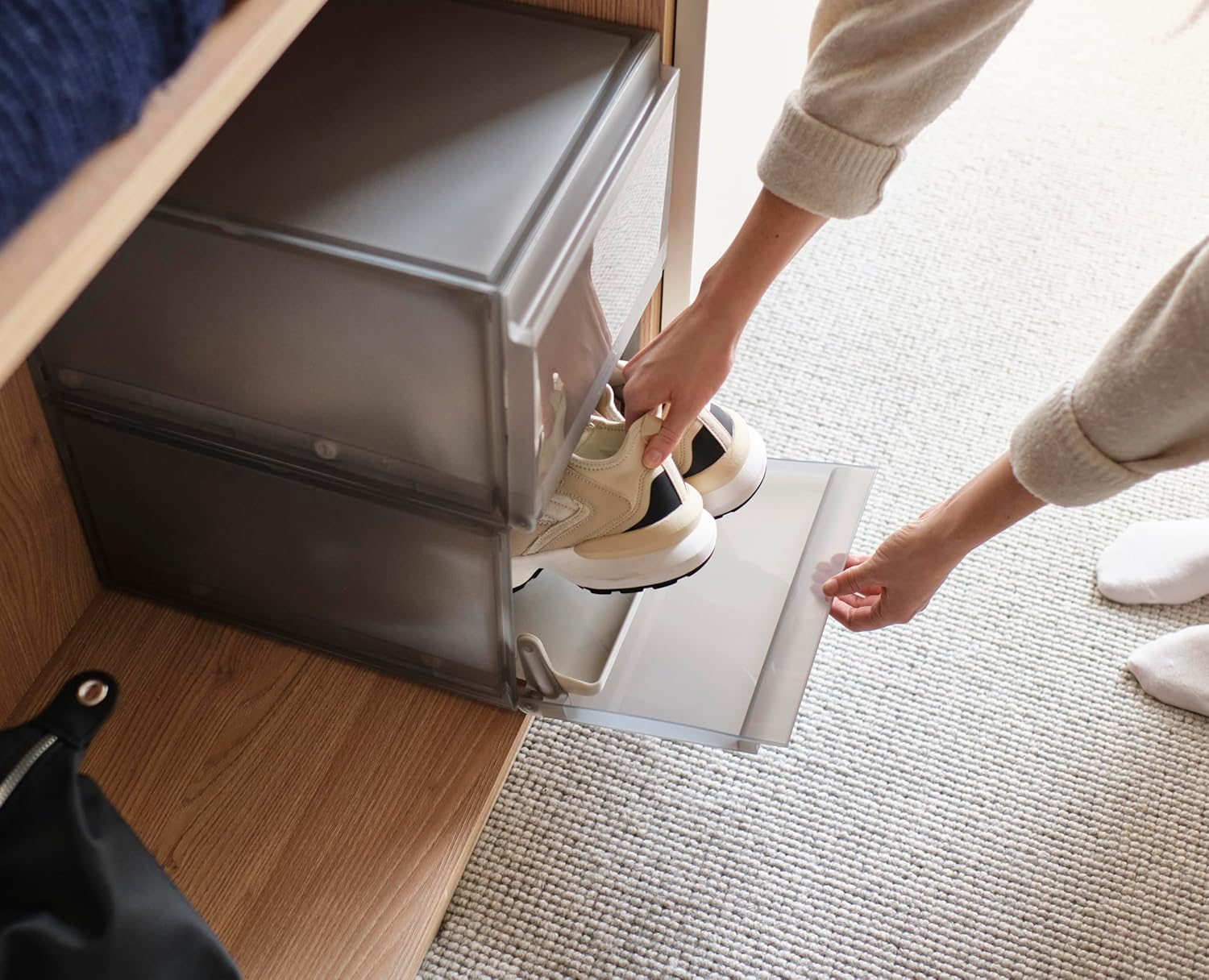 Joseph Joseph Shoecase Premium Shoe Storage Box with Slide-Out Shoe Tray, Dustproof, with Drop-Down Door, Ventilated Design for Airflow, Easy to Assemble, 2 Pack image number 1