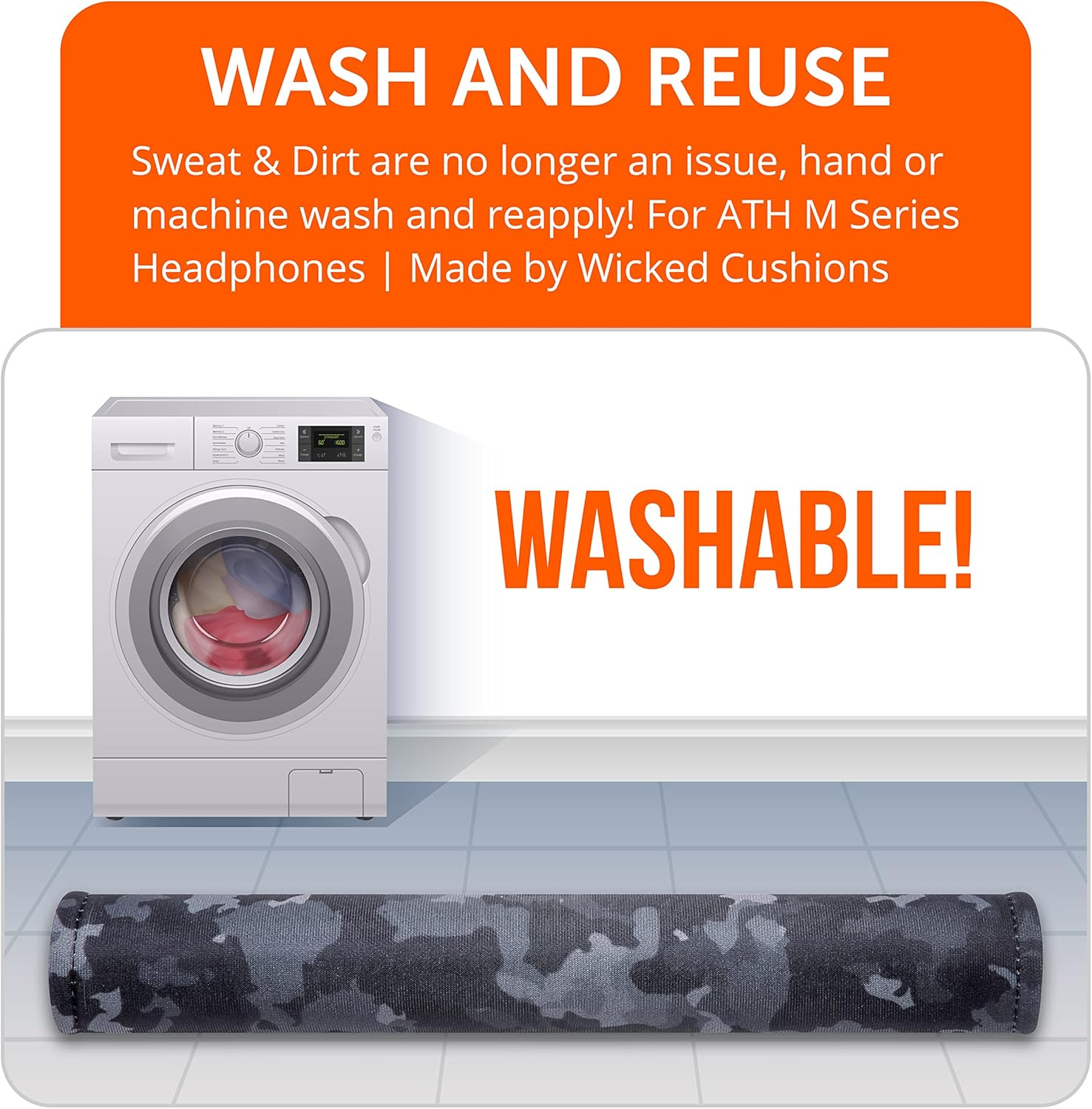 WC Bandz V2 Protective Headband Cover for Audio Technica ATH M Series Headphones - Machine Washable, No More Flaking Leather - Compatible with M50X / M50XBT / M50 / M40X & More | (Black Camo)