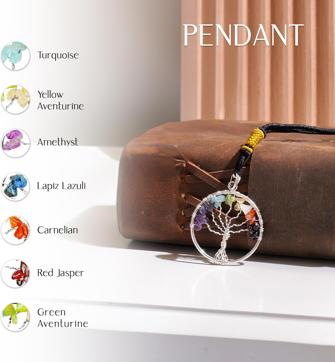 ABHISUBYA Seven Chakra Healing Bonsai Tree, 7 Chakra Crystal Stones D&eacute;cor Tree, Feng Shui Tree for Fortune, Spiritual Gifts Money Tree for Good Luck Copper Tree of Life Pendant image number 1