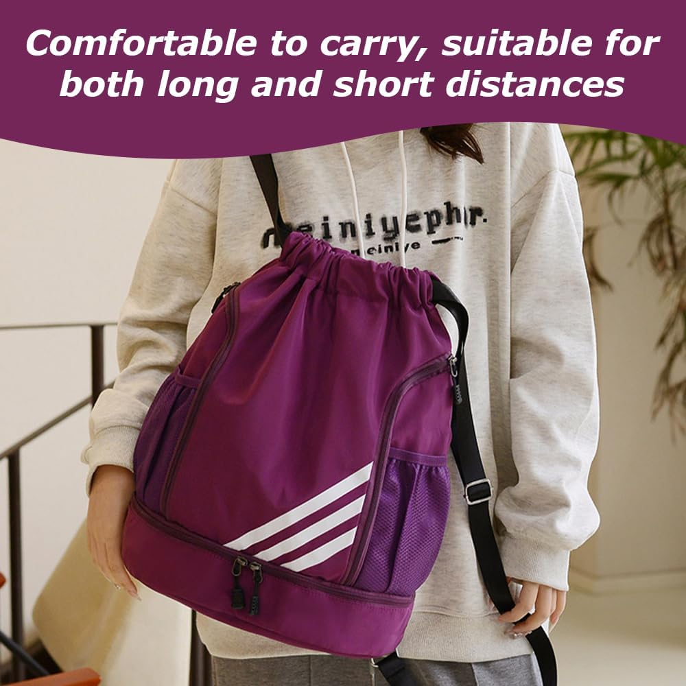 Outdoor Sports Balls Backpack with Durable Material, Large Capacity Drawstring Gym Bag, Portable Oxford Cloth Backpack, String Bag for Available to Both Men and Women (Purple) image number 2