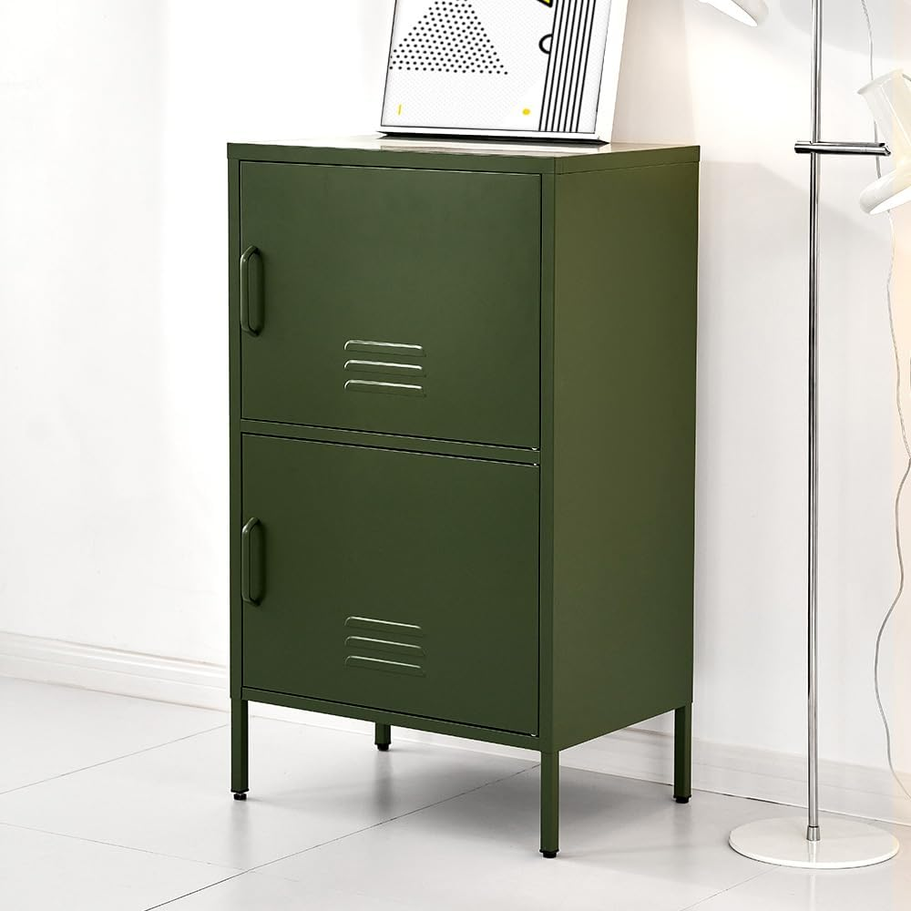 Artissin Locker, Metal Sideboard Buffet Cabinet Bedside Table Shoe Storage TV Cabinets Organiser Home Bedroom Kitchen Living Room Bathroom Furniture, Adjustable Shelves with Doors Green image number 6