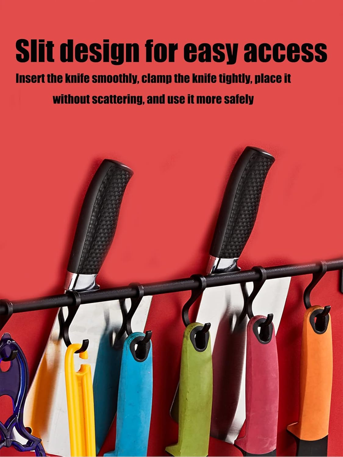 SHUOXIANG Kitchen Rail with 6 Sliding Hooks, Wall Mount Kitchen Utensil Rack, Pan and Pot Hangers Organization and Storage Holder Set, Black image number 4