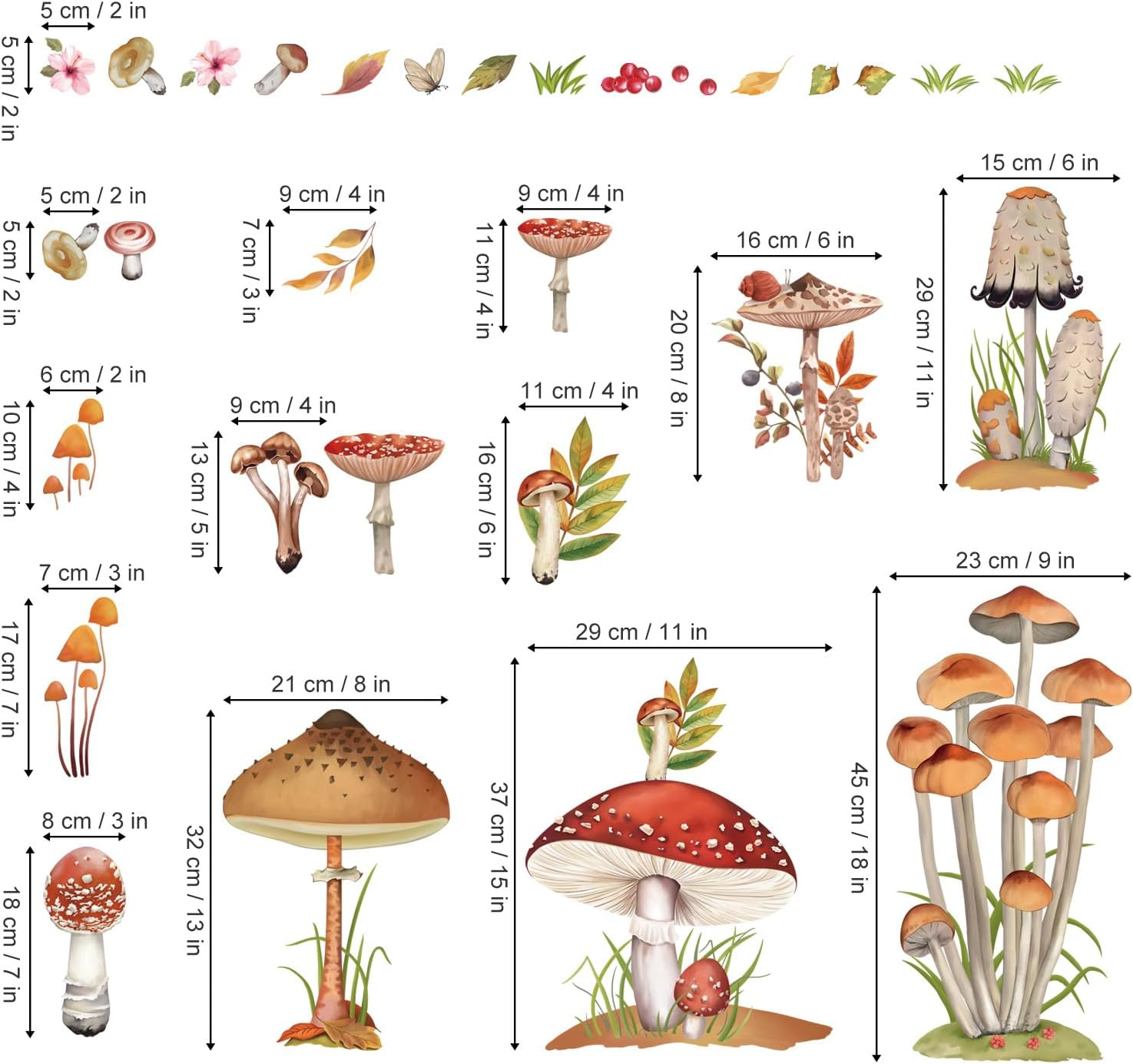Decalmile Woodland Mushroom Wall Decals Spring Forest Grass Easter Wall Stickers Girls Bedroom Living Room Kitchen Wall Door Decor image number 1