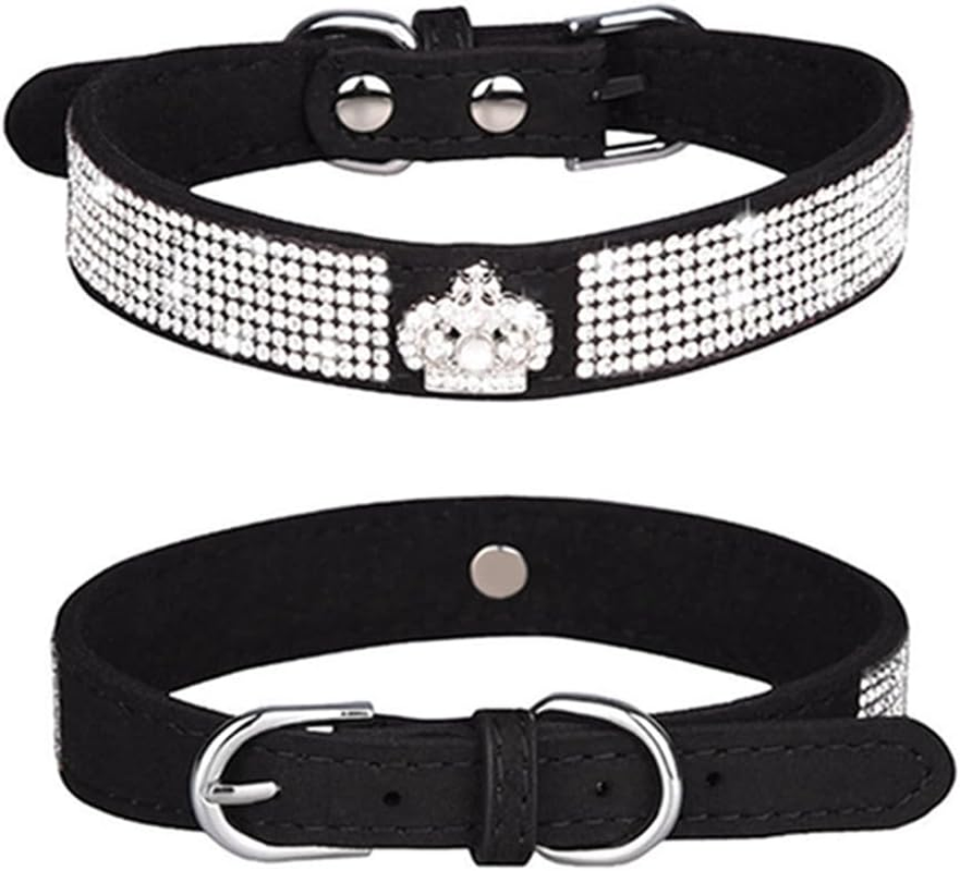 Small Dog Collar Crown Rhinestone Pretty Glitter Crystal Puppy Collars for XXS XS Medium Pet Girls Boys Dogs Female Cats Kitten Black M image number 4