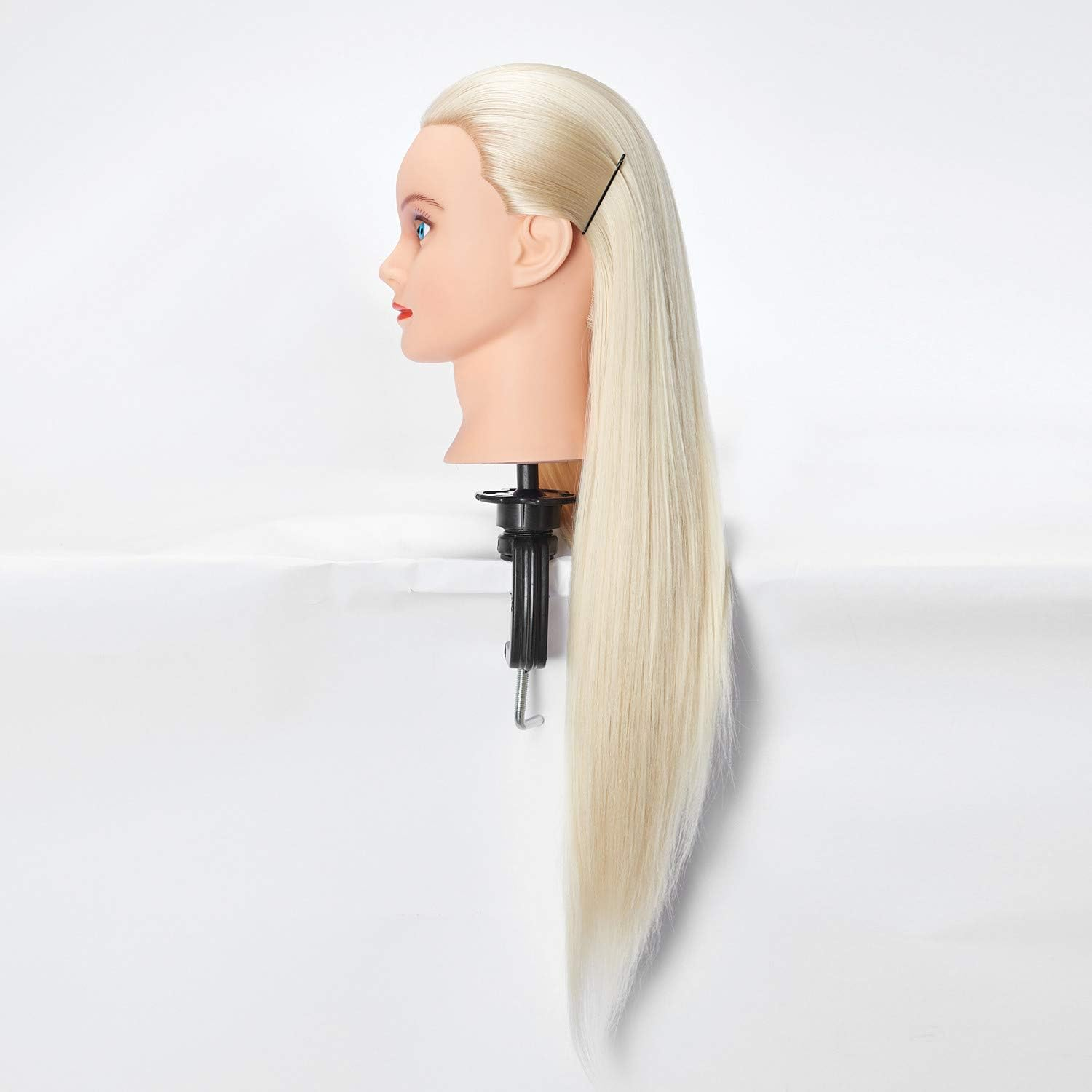 Hairlink 26-28'' Mannequin Head Synthetic Fiber Hair Styling Training Head Dolls for Cosmetology Manikin Maniquins Practice Head with Stand (6611W61320) image number 6