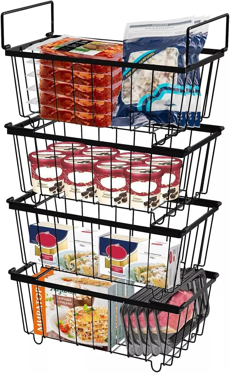 Chest Freezer Organizer,4 Pack Freezer Baskets for Chest Freezer,Stackable Metal Deep Freezer Basket,For Upright Freezers Sort Frozen Meats & Food with Better Space Utilization image number 6