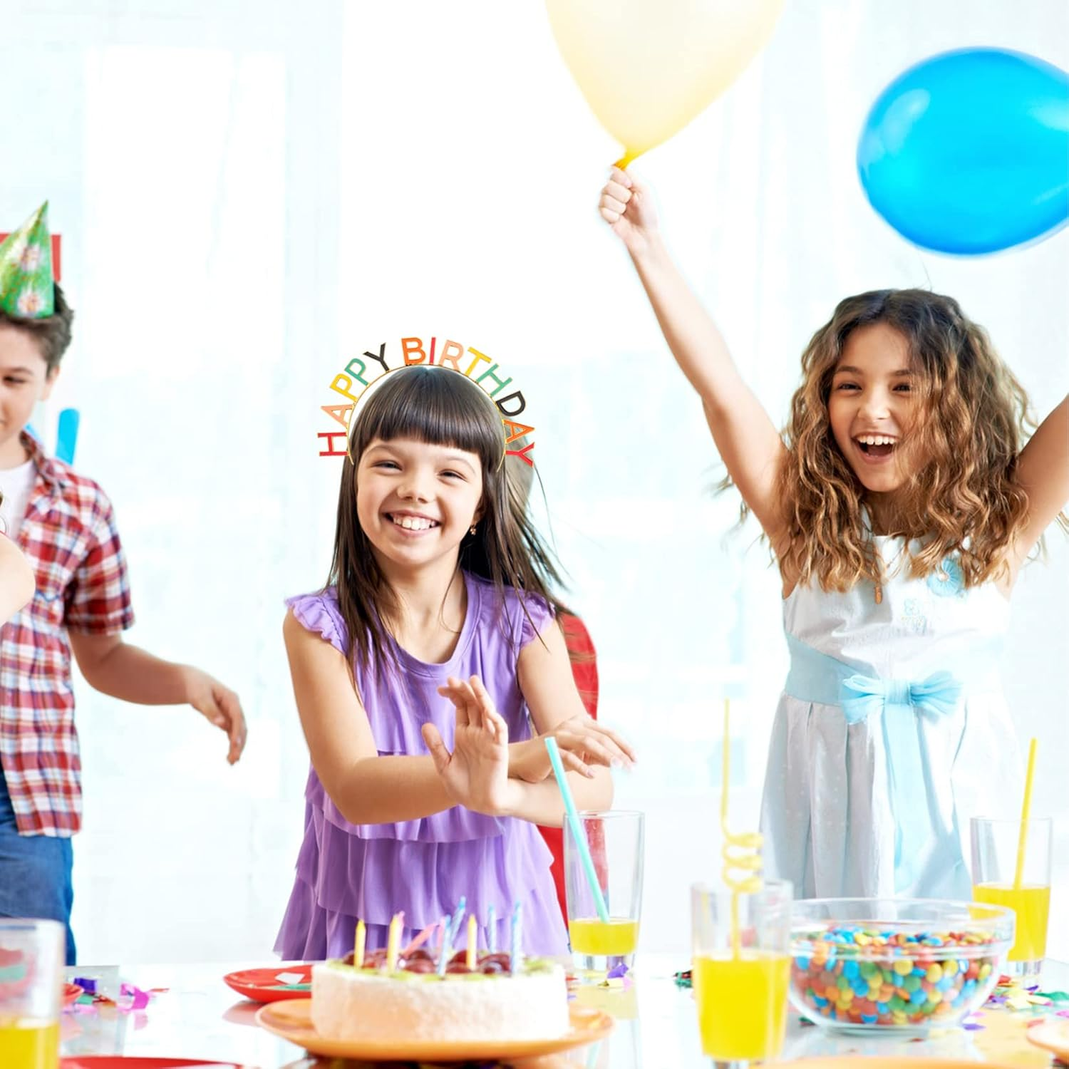 Happy Birthday Crown Rainbow Alloy Headband Birthday Headpiece for Women Girls Birthday Gift and Party Decorations Colorful image number 4