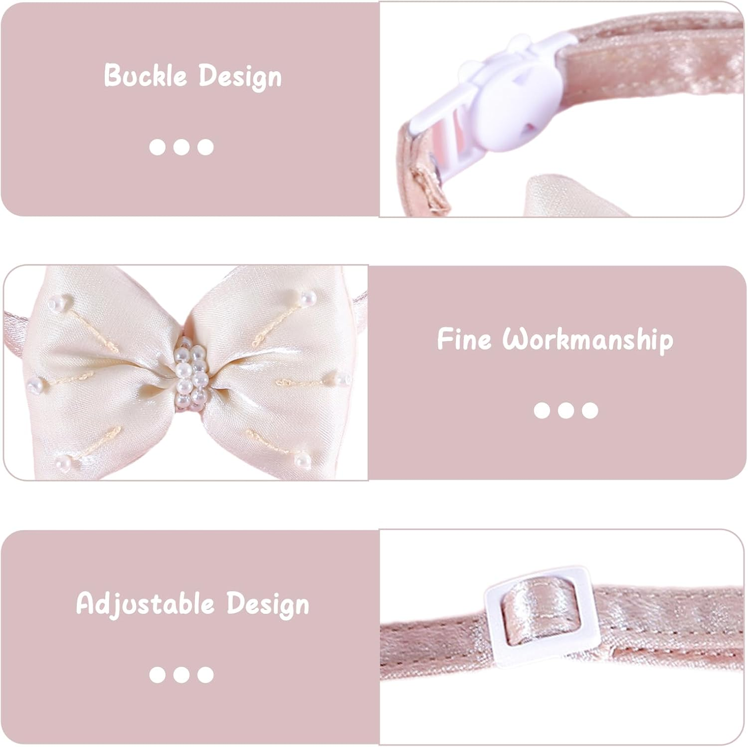 PLUSHCEWT Bow Cat Collar Pet Pearl Bow Collar Double Satin Soft Kitten Collars Quick Release Safety Cat Collars Elegance Adjustable Cats Collar ((White)) image number 1