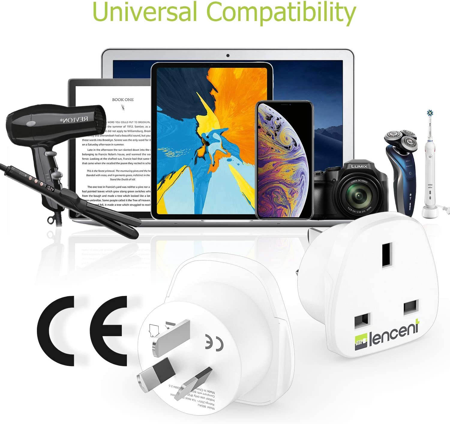 LENCENT 2X UK to Australia China Plug Adapter, Grounded Australian Travel Adapter for Australia New Zealand China Fiji Argentina and More (Type I)