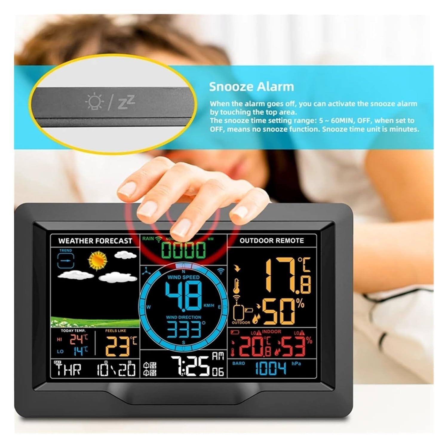 Professional Color Weather Station In/Outdoor Wireless Hygrometer Thermometer Rainfall Gauge Wind Speed Direction Forecast Clock image number 4