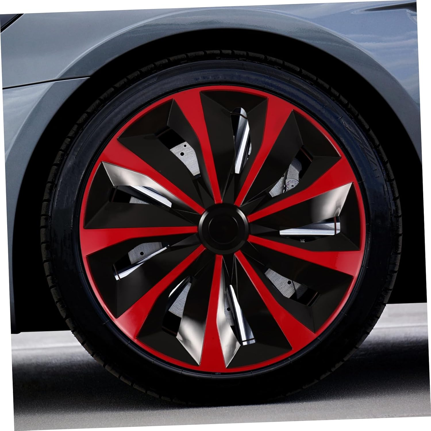 ASAKKURA Universal 14-Inch Black and Red Automotive Wheel Hub Covers Hubcaps Replacement for Cars and Trucks Sturdy Steel Car Hub Caps image number 4