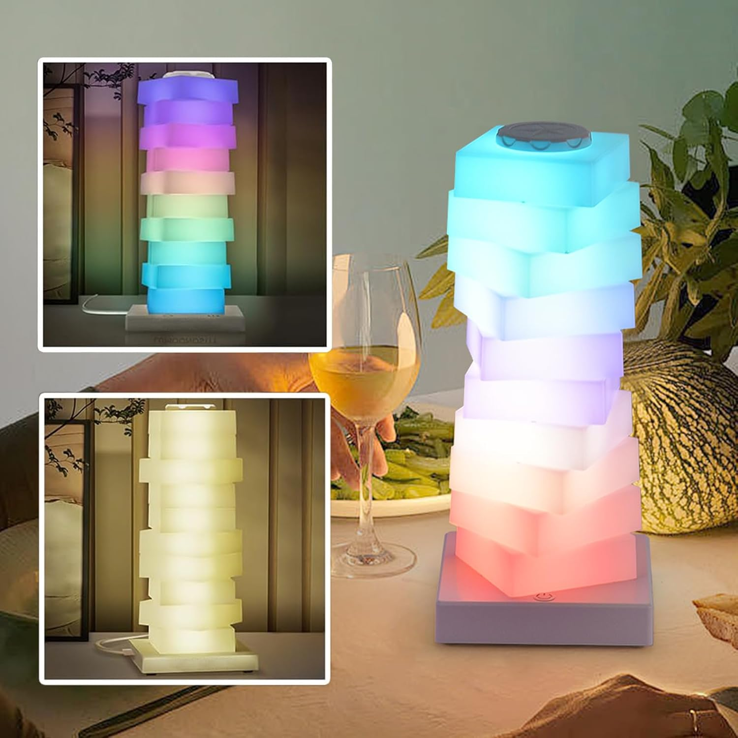 JIGNAY Gourd-Shaped Ambiance Table Lamp, RGB Dream Color Bedside Lamp, 2000Mah Touch Control Lamp with 6 Lighting Modes, Ambiance Light for Living Rooms, Bedrooms, Playrooms and Children'S Rooms.