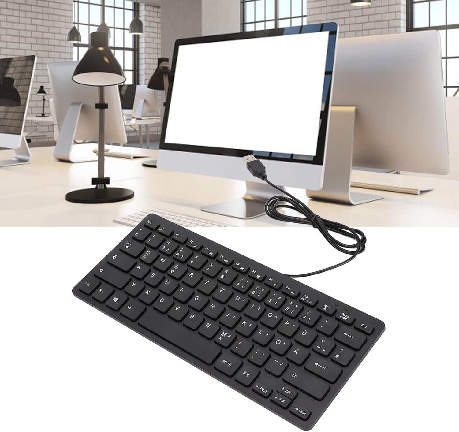 Eosnow Mini Wired Keyboard 78 Keys,Clear and Easy to Read Text Wired Keyboard,Comfortable to Touch USB, with Total of 78 Keys (German) image number 2
