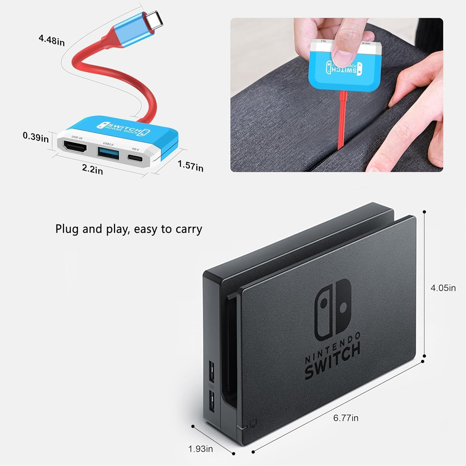 RREAKA Switch Dock for Nintendo Switch OLED, 3 in 1 Switch TV Adapter with 4K HDMI, USB 3.0 Port, Type C 100W Charging, Portable Switch Docking Station Travel, for Samsung Dex S24, Macbook (Blue3) image number 1