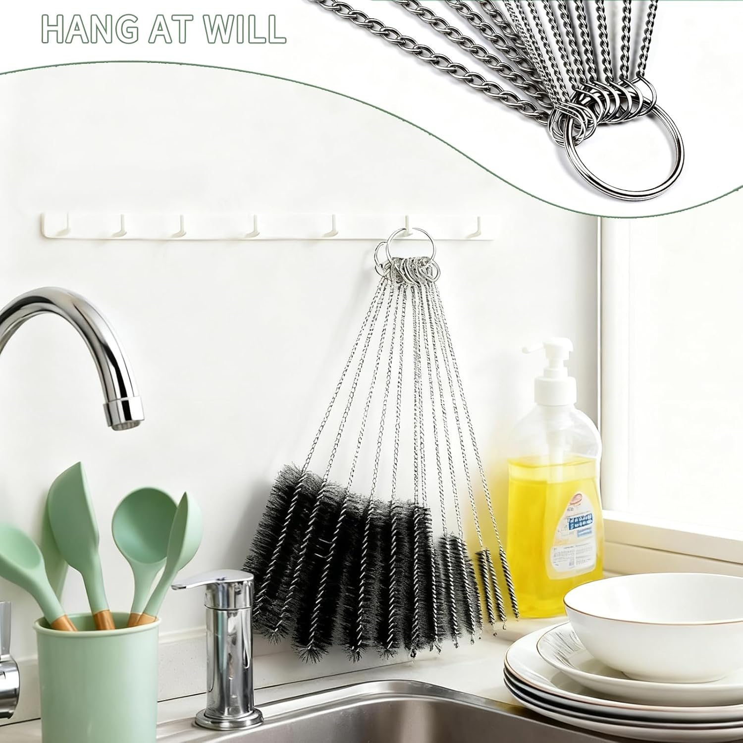 11-Piece Cleaning Brush Set&mdash;Reusable Straw Cleaner, Rim & Bottle Brush in One Pouch, Spotless in One Go！ image number 3