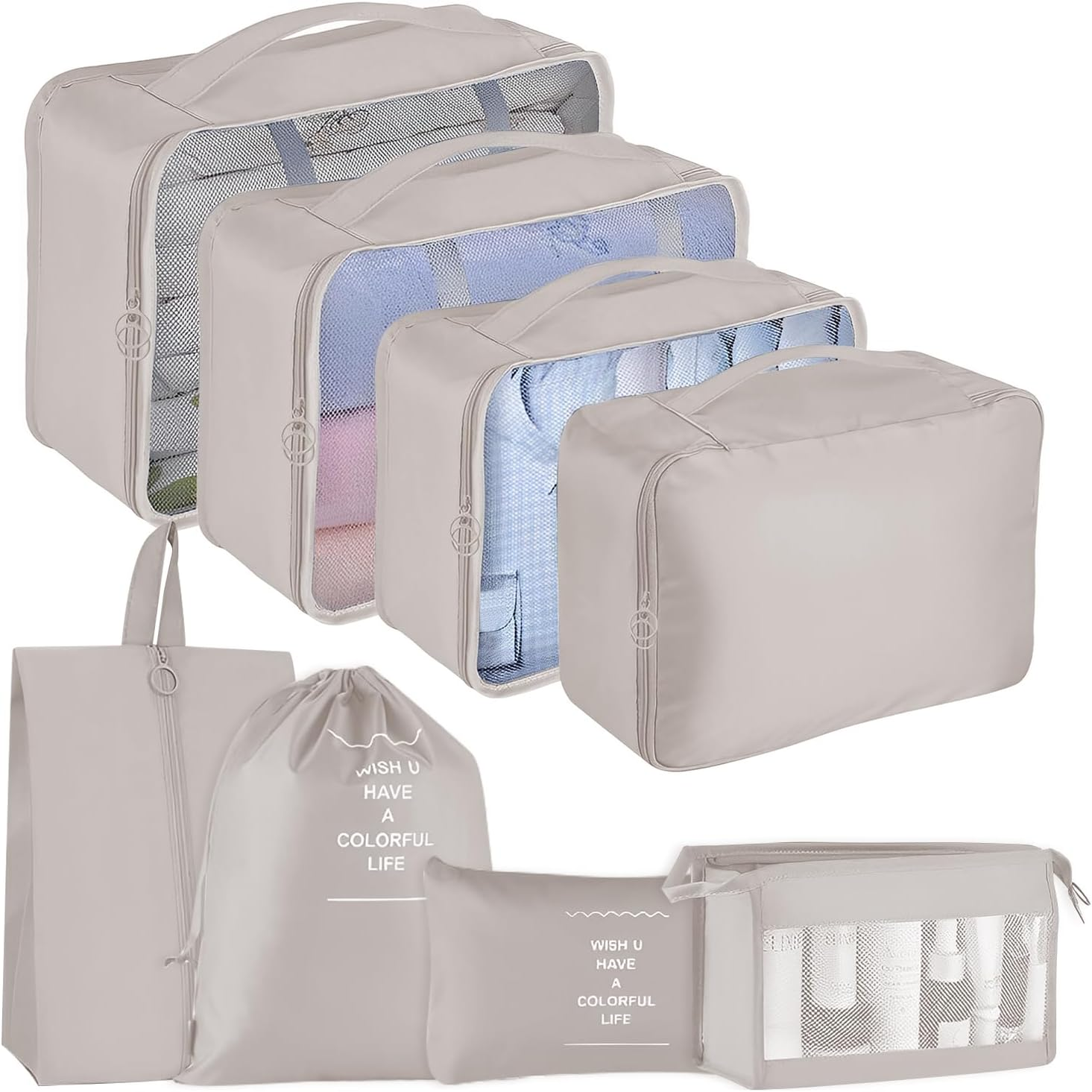 8PCS Packing Cubes for Travel, Luggage Organizer Bags with Shoe & Laundry Bag, Mesh Travel Essentials Bags, Durable & Lightweight Various Sizes Suitcases Packing Organisers (Pink, Set of 8)