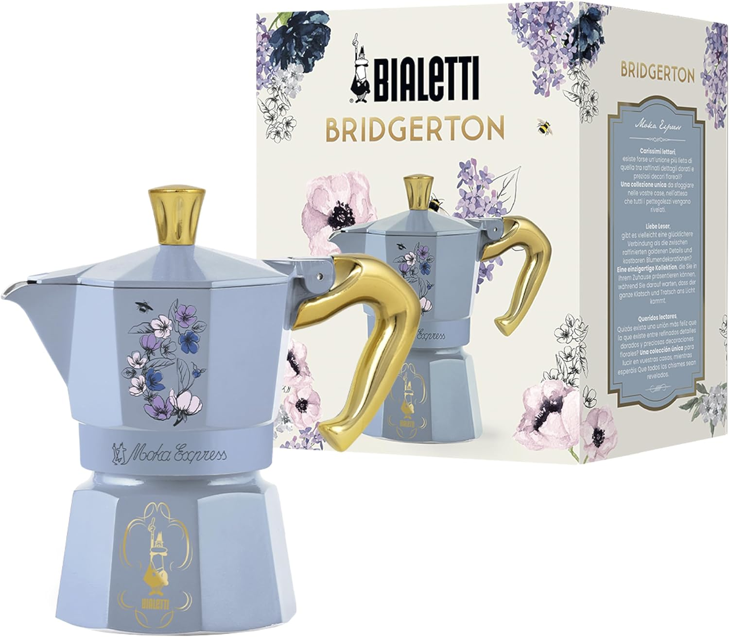 Bialetti MOKA EXPRESS BRIDGERTON 6 CUPS NOT INDUCTION 6 CUPS (270Ml) ALUMINIUM SKY BLUE image number 3