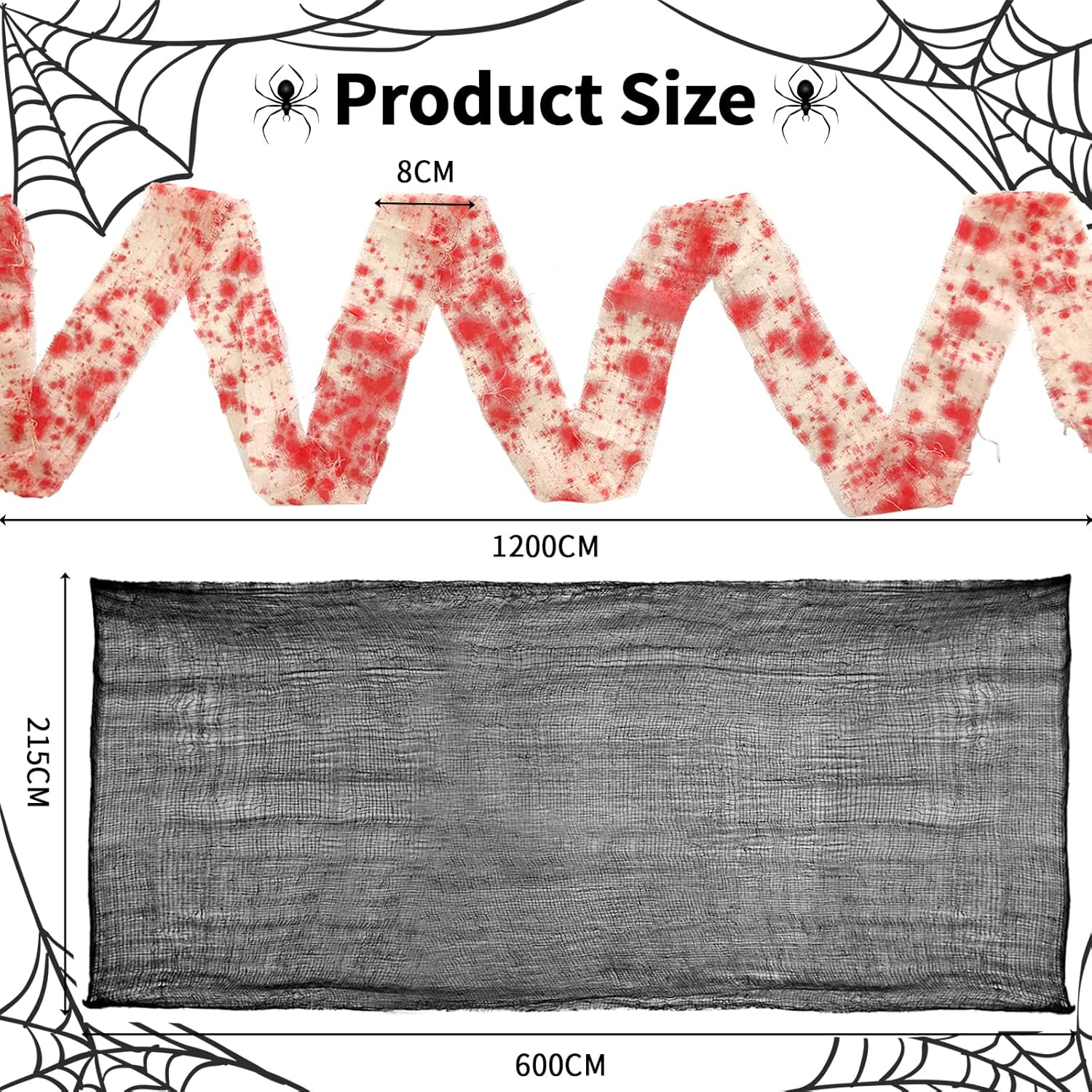 Halloween Decorations Large Spooky Black Creepy Cloth for Halloween Outdoor Indoor Decor, Bloody Creepy Gauze for Haunted House Window Wall Door Decor (215X600Cm) image number 3