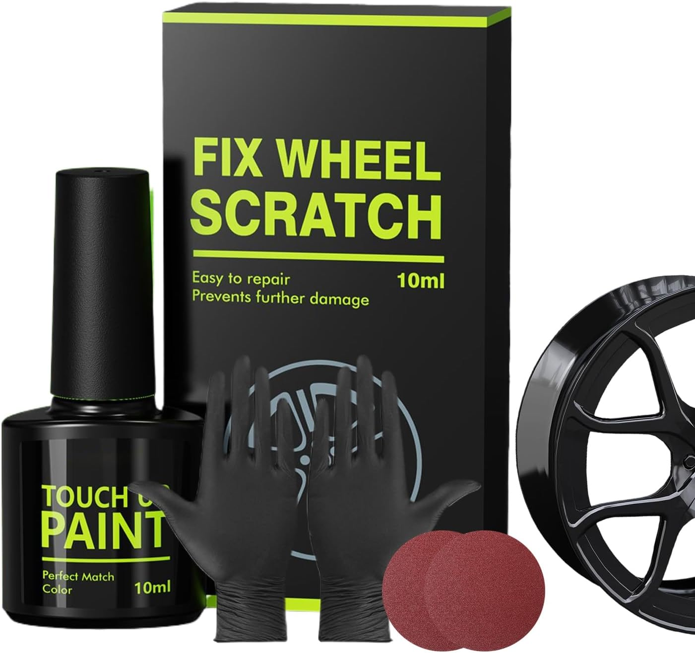 Wheel Scratch Repair Kit for Curb Rash,10Ml Auto Accessory with Gloves Sponge | Wheel Repair Kit | for Automotive Vehicle Tire Curb Rash Alloy Metal Trim Hub Maintenance Detailing