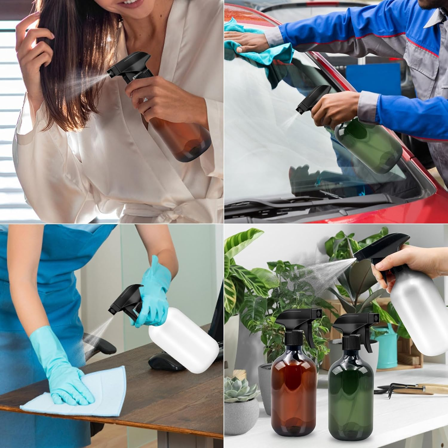 Pack of 2 Spray Bottles, 500 Ml Water Spray Bottle Plants, Atomiser Spray Bottles with Adjustable Spray Tips, Empty Water Spray Bottle Cleaning, Home, Garden, Hairdresser (Brown) - Green image number 7