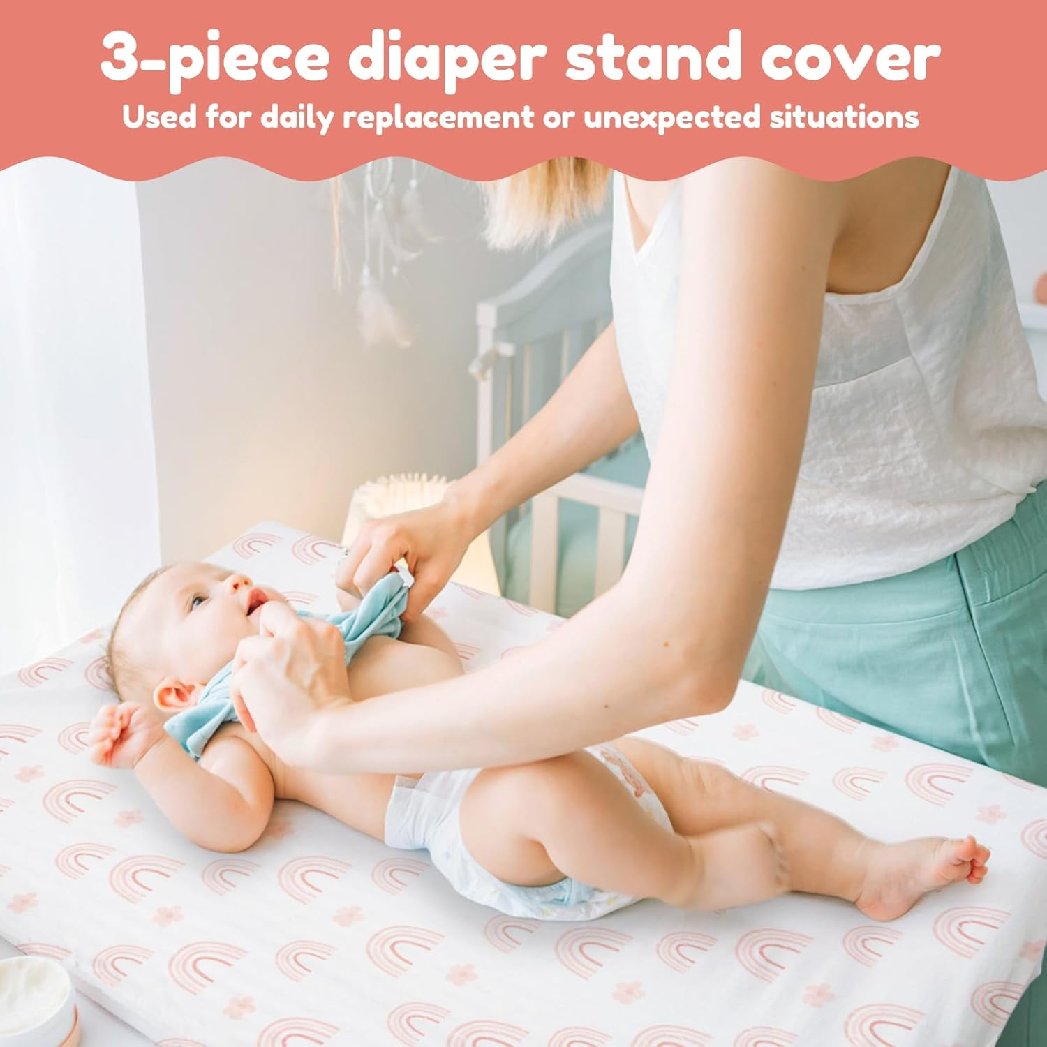 3Pcs Changing Pad Cover Cotton Diaper Changing Pad with Elasticated Straps Soft Breathable Comfortable Stable Diaper Changing Table Pad Sheets Cover for Home Kid (Pink)