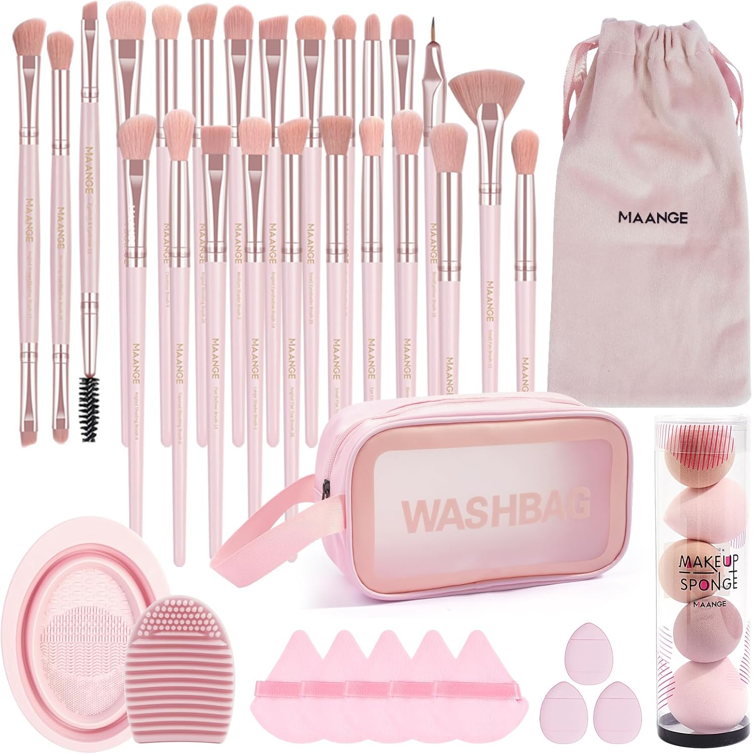 MAANGE Eye Makeup Brushes, 41 Pcs Premium Synthetic Precision Makeup Brush Set Contour Blush Eyeshadow Eyeliner Blending Make up Brush Kit (Pink, 41 Piece Set) - 30Pcs-Black image number 7