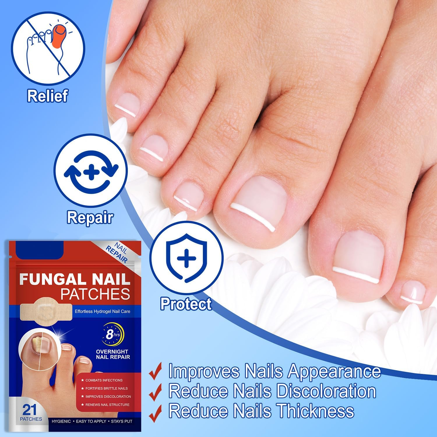 42 PCS Fungal Nail Patches, Toenail Treatment Patch, Nail Repair for Damaged Nails, Restore Discoloration and Thickness, Suitable for Both Men and Women image number 4