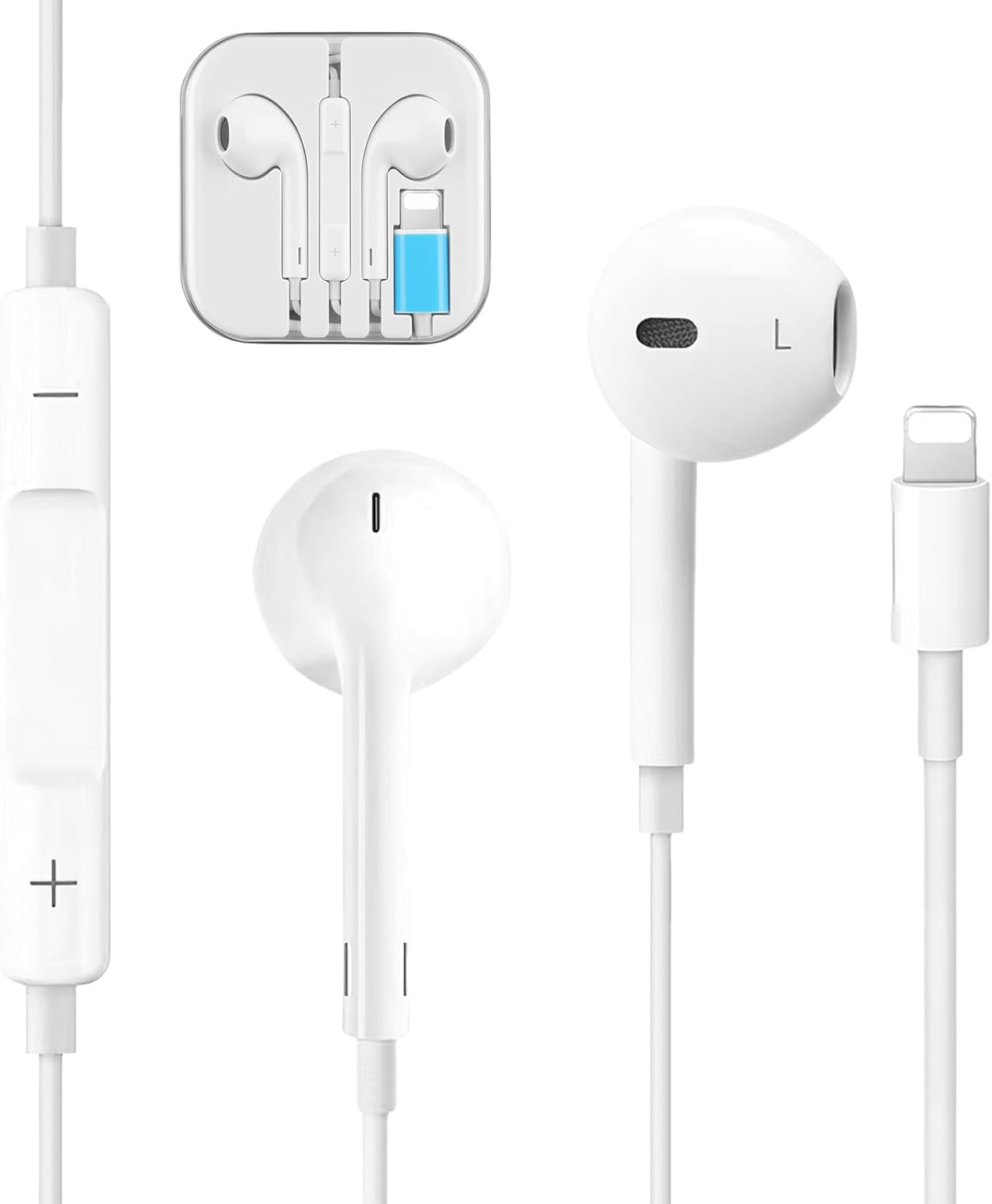 Wired In-Ear Lighning Headphones with Noise Reduction, Ergonomic Comfort Fit Built-In Microphone & Smart Controls, Compatible with Phone 14/13/12/11/XR/XS/X/8 for Daily Commute Gaming and Exercise