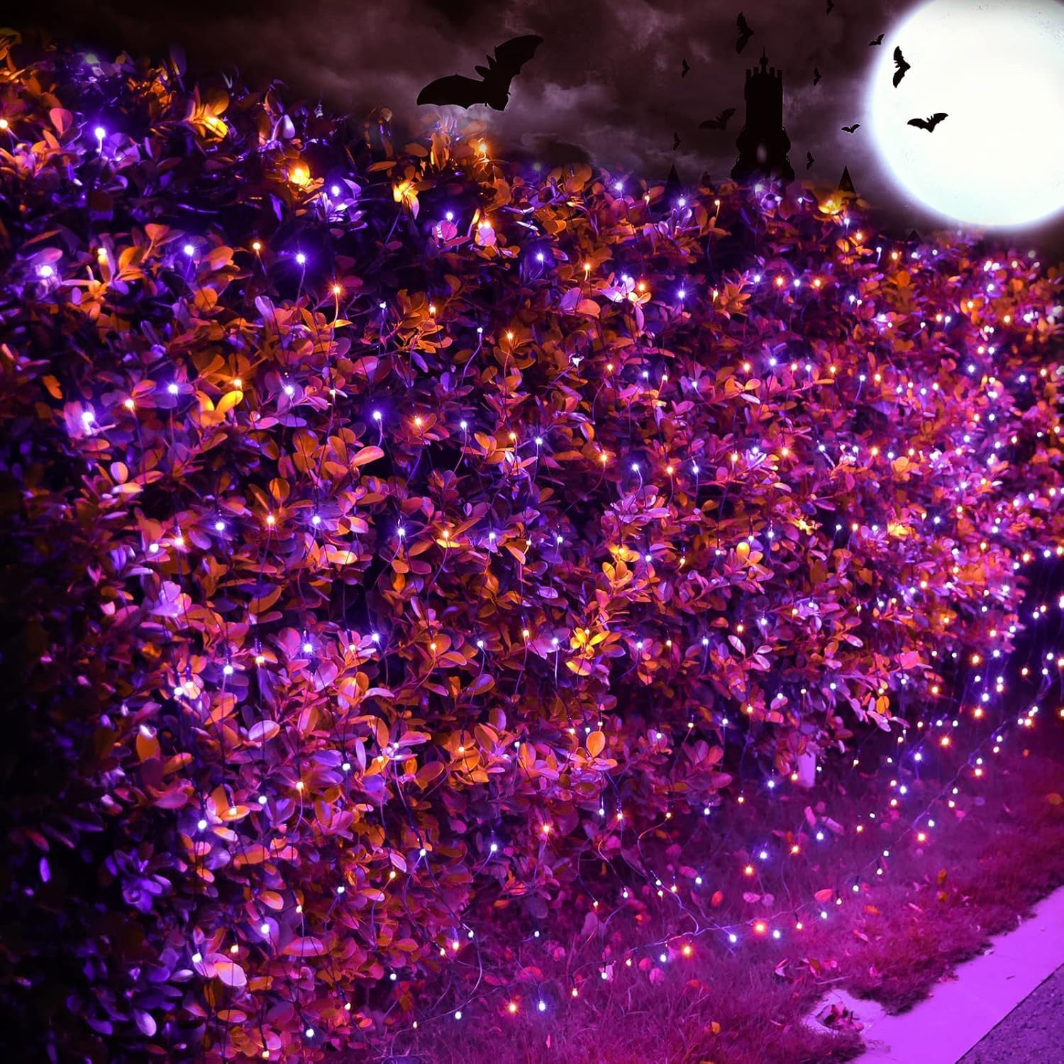 200LED Halloween Net Lights Outdoor, 3 * 2M Mesh Light Halloween Light 8 Modes Timer Connectable Waterproof Orange Purple Bush Light for Halloween Outdoor Decorations image number 2