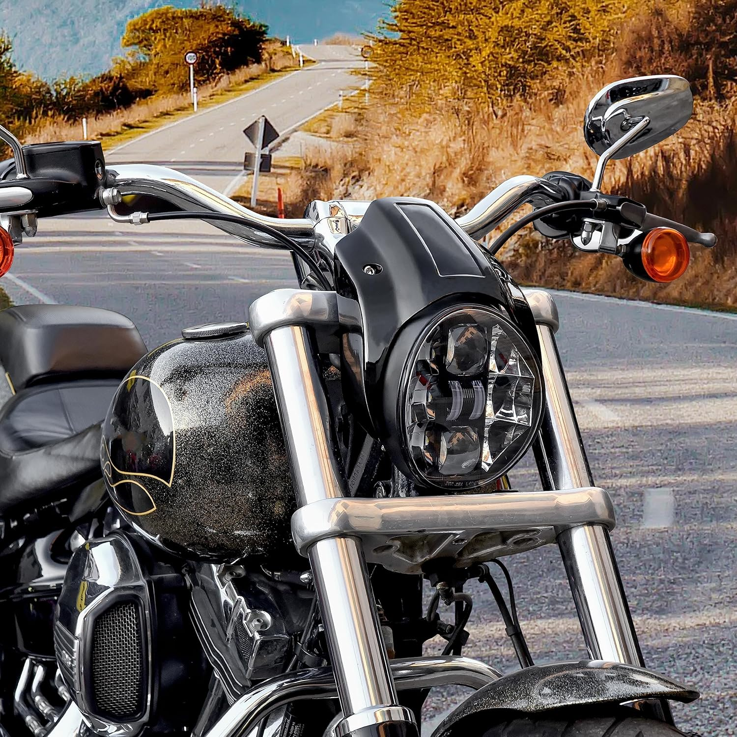 Headlight Fairing Cover for Harley Breakout 13-17, Aluminum Gloss Black Head Light Bezel Trim Fairing Cowel Cover Kit for Harley Davidson Softail Breakout 2013-2017 Accessories image number 1