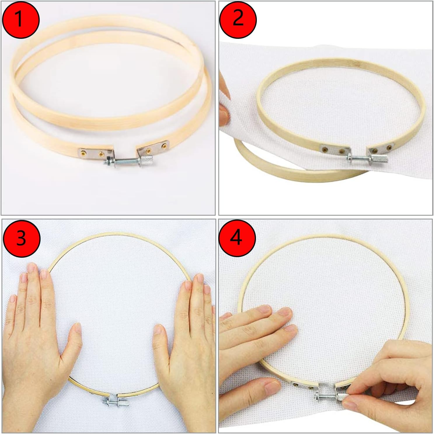 Cldamecy 3 Pieces Embroidery Hoops 4/5/6 Inch,Round Bamboo Adjustable Frame Circle Ring Hoops for Embroidery,Cross Stitch,Ornament and Art Craft Sewing image number 3