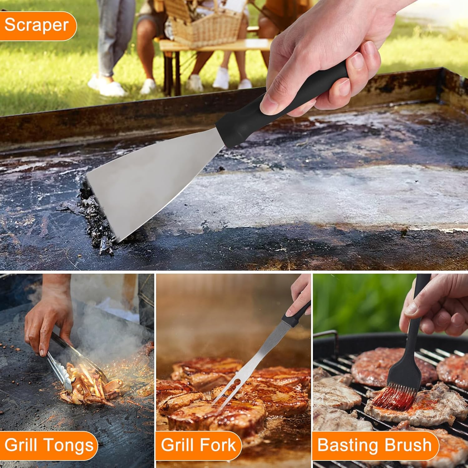 Latiret Griddle Accessories Kit, 24Pcs Grilling Accessories Set for Blackstone and Camp Chef, Flat Top Griddle Accessories Set with Scraper, Enlarged Spatulas, Basting Cover, White Elephant Gifts