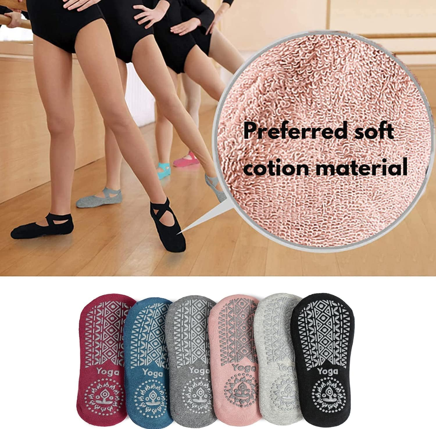 2/6 Pairs Cushion Pad Yoga Socks|Pilates Socks|Non Slip Grip Socks|Fitness Sport Sock Grippy Socks Reformer Pilates Socks for Women Pilates Ballet Barre Socks Barefoot Workout Socks by H HOME-MART image number 4