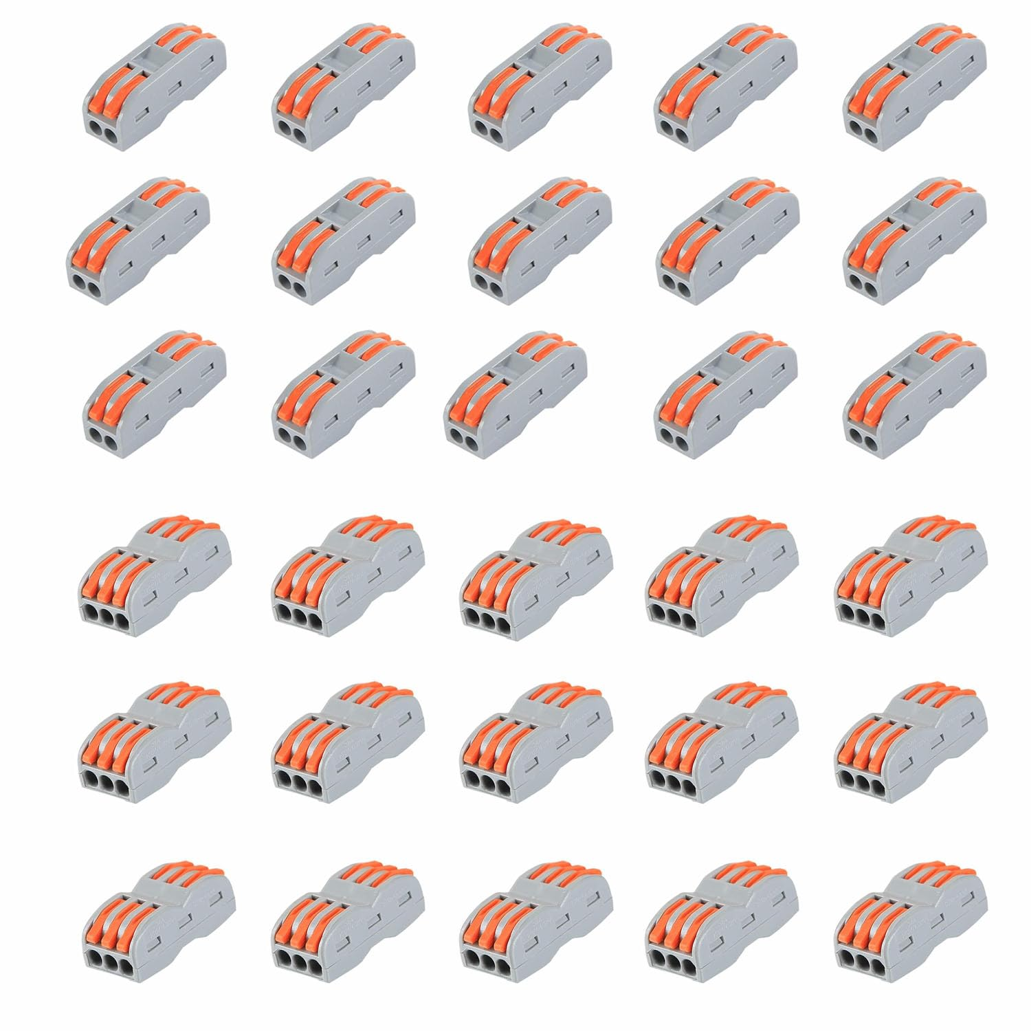 BEANPRECOY 30Pcs Compact Wire Conductor Connector Terminal Block Aigreat Lever Nut Assortment Conductor Wire Connectors Circuit Inline Splices Electrical Butt Terminal Connectors for 28-12 AWG PCT-2-3 image number 4