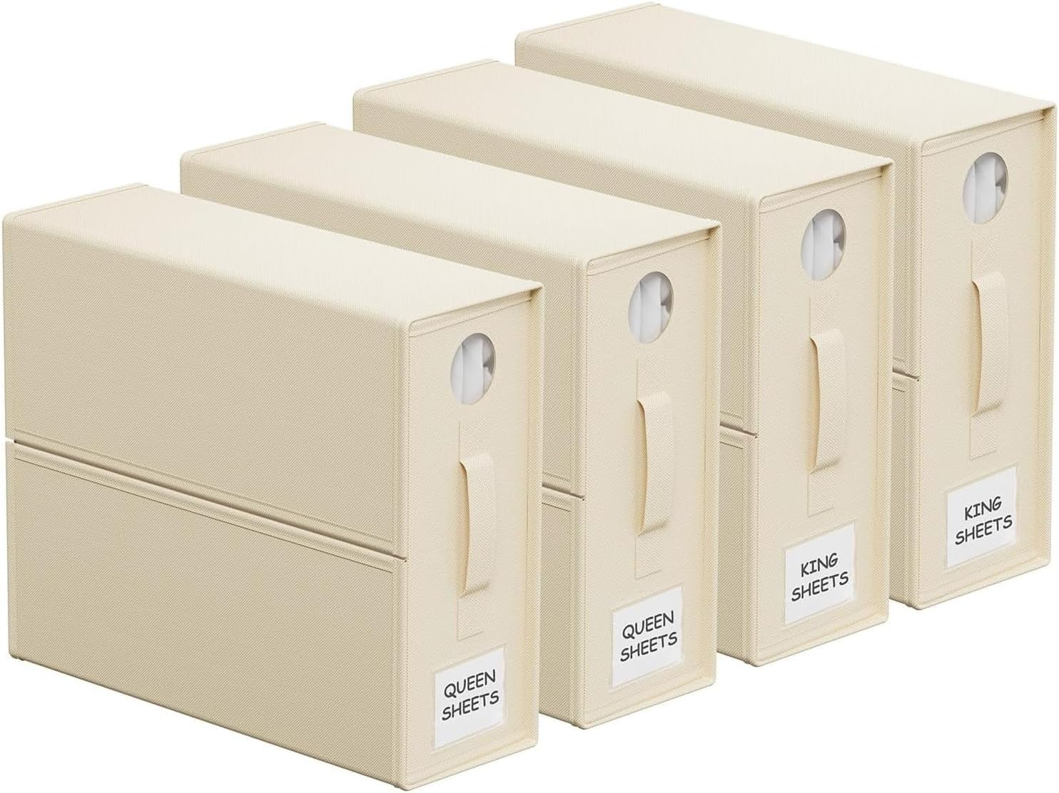 BDZBREN Bed Sheet Organizers and Storage, Foldable Organizer for Linen Closet, Sheets Set Folder Keeper with Window XL (Queen & King Size) Organizing Bedding Container (4 Pcs, Black)